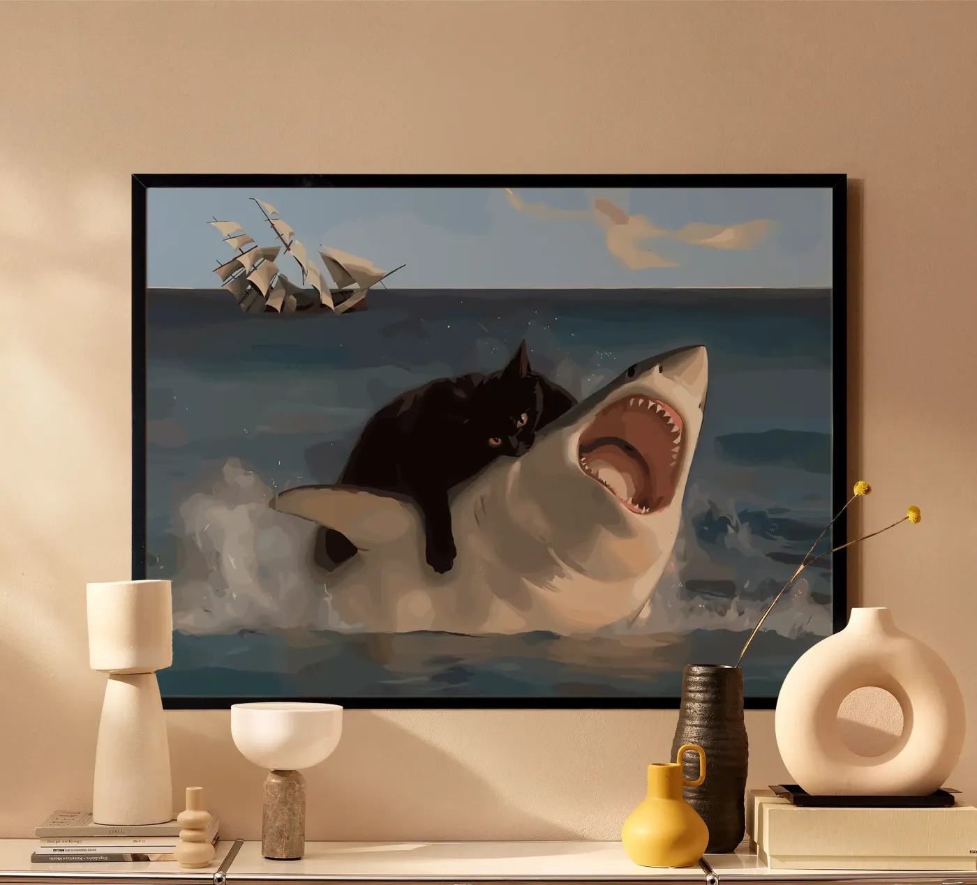 cat and shark poster van Abstract Botanical Art