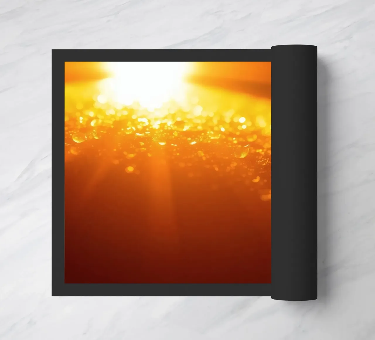 Sunlight glistens on a dewy surface at dawn, creating a warm doormat by DesignDoodle