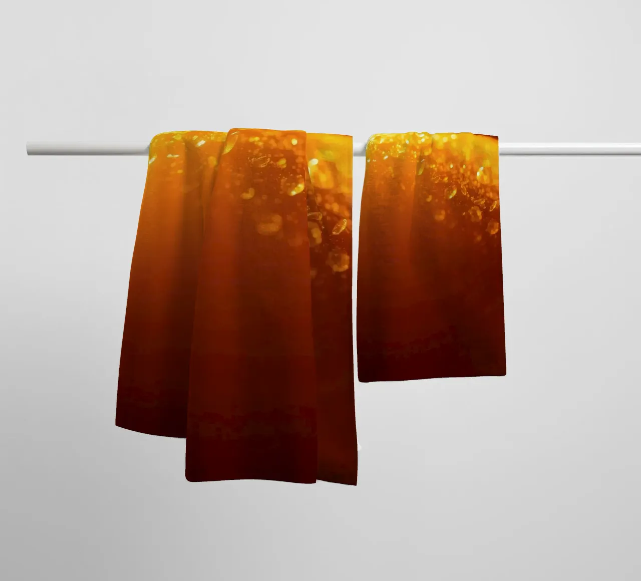 Sunlight glistens on a dewy surface at dawn, creating a warm towel by DesignDoodle