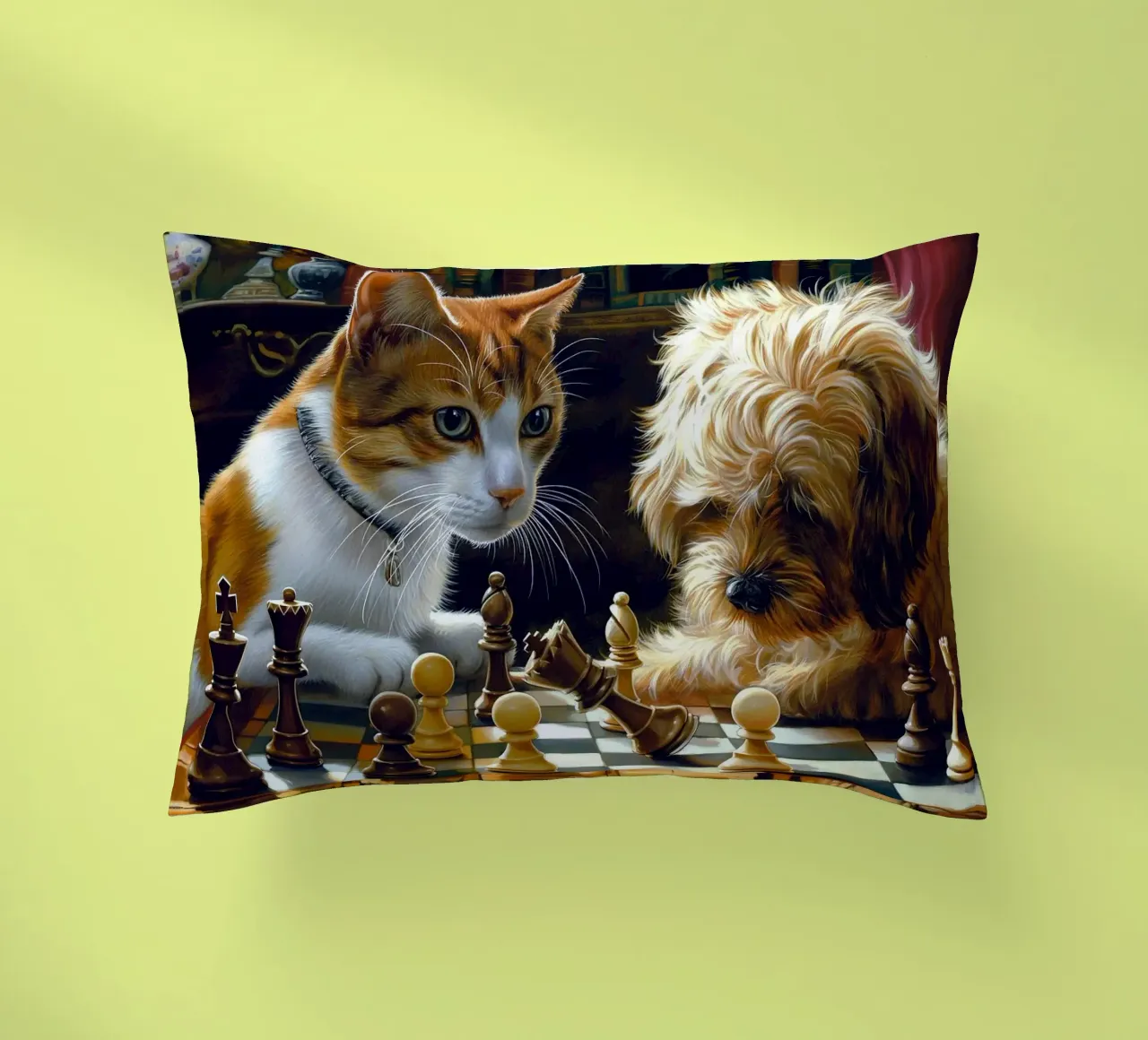 cane e gatto che giocano a scacchi cuscino da Abstract Botanical Art