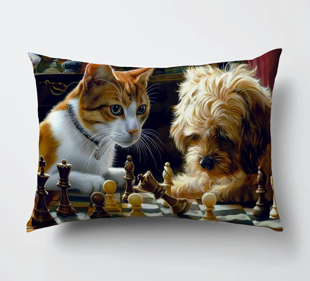 cane e gatto che giocano a scacchi cuscino da Abstract Botanical Art