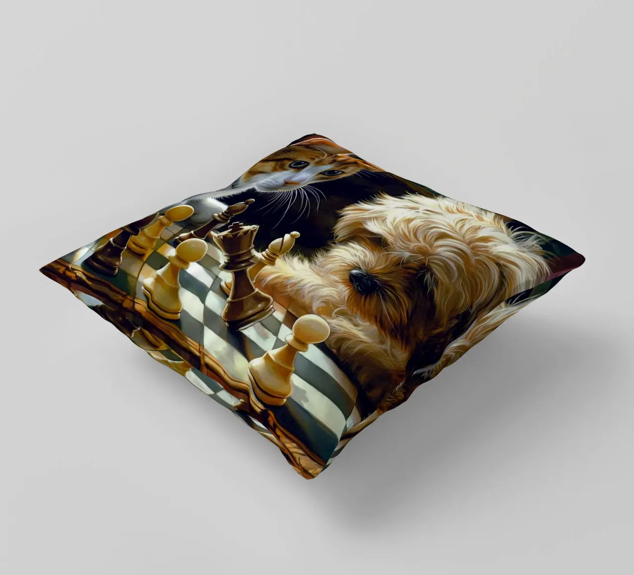 cane e gatto che giocano a scacchi cuscino da Abstract Botanical Art
