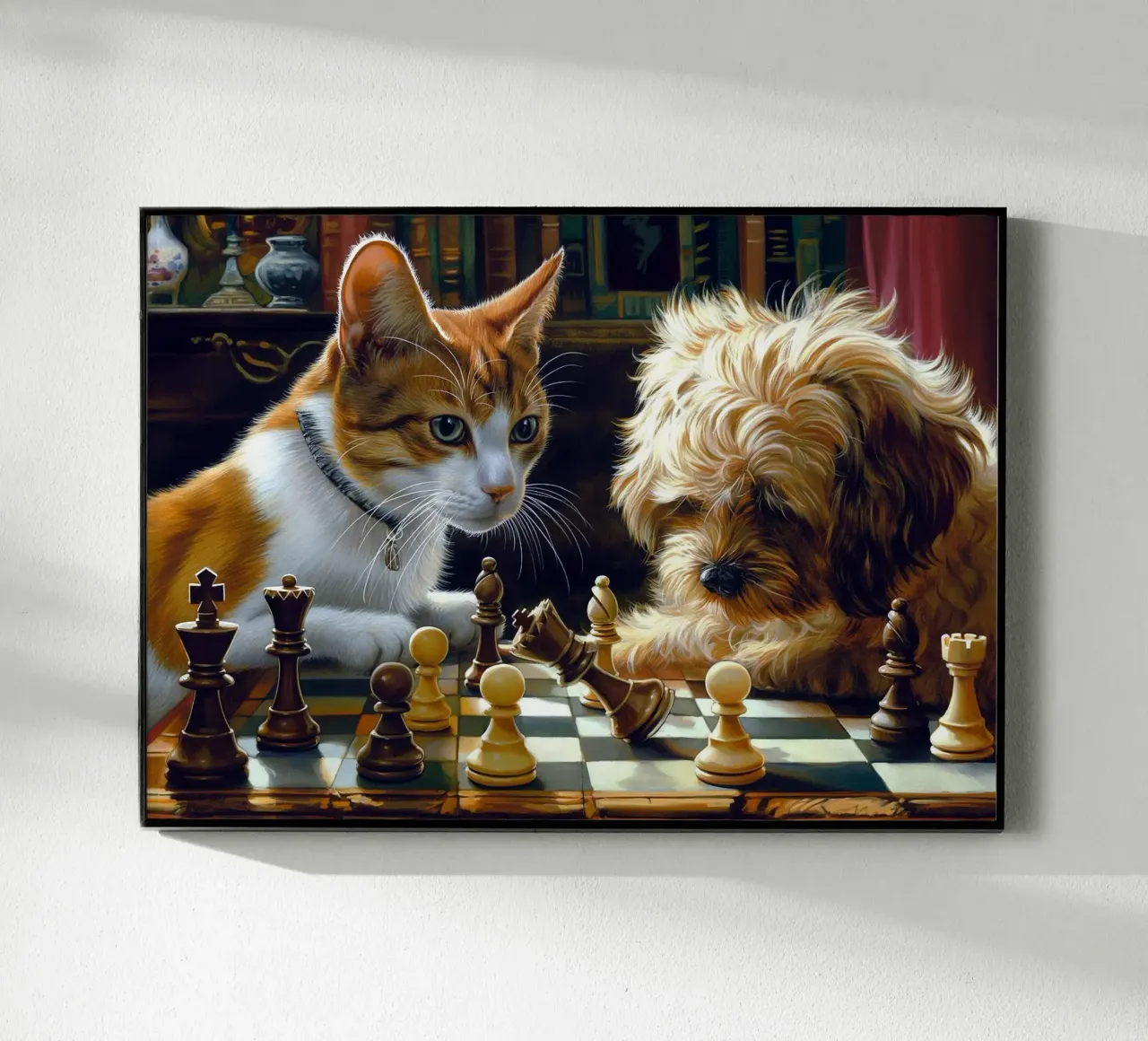 cane e gatto che giocano a scacchi plexiglass da Abstract Botanical Art