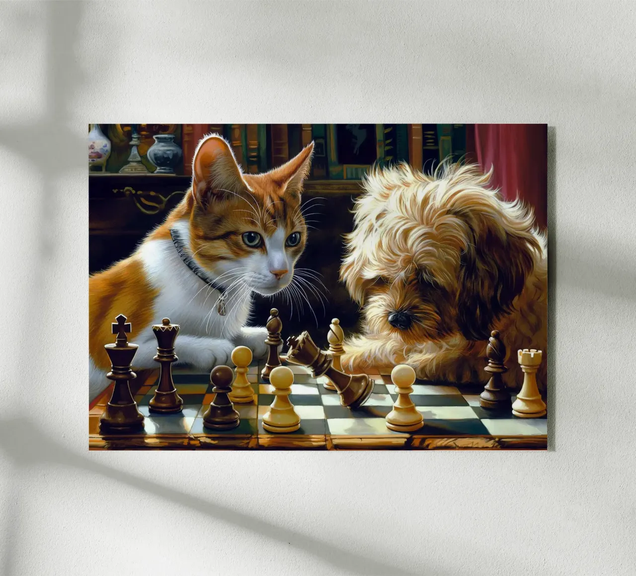 cane e gatto che giocano a scacchi plexiglass da Abstract Botanical Art