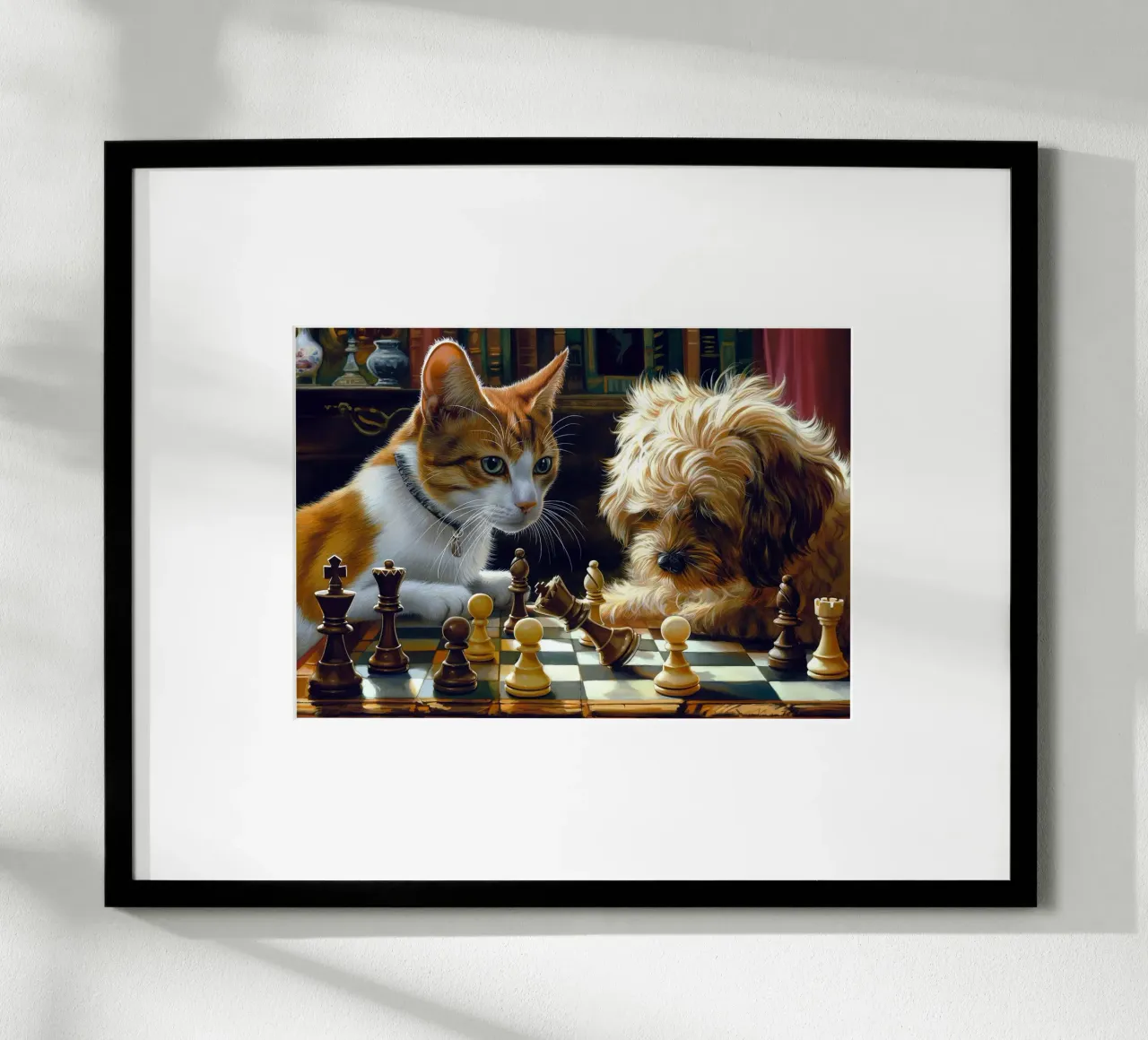 cat and dog playing chess hahnemühle by Abstract Botanical Art
