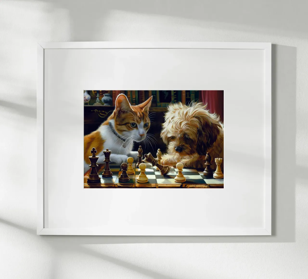 cat and dog playing chess hahnemühle by Abstract Botanical Art