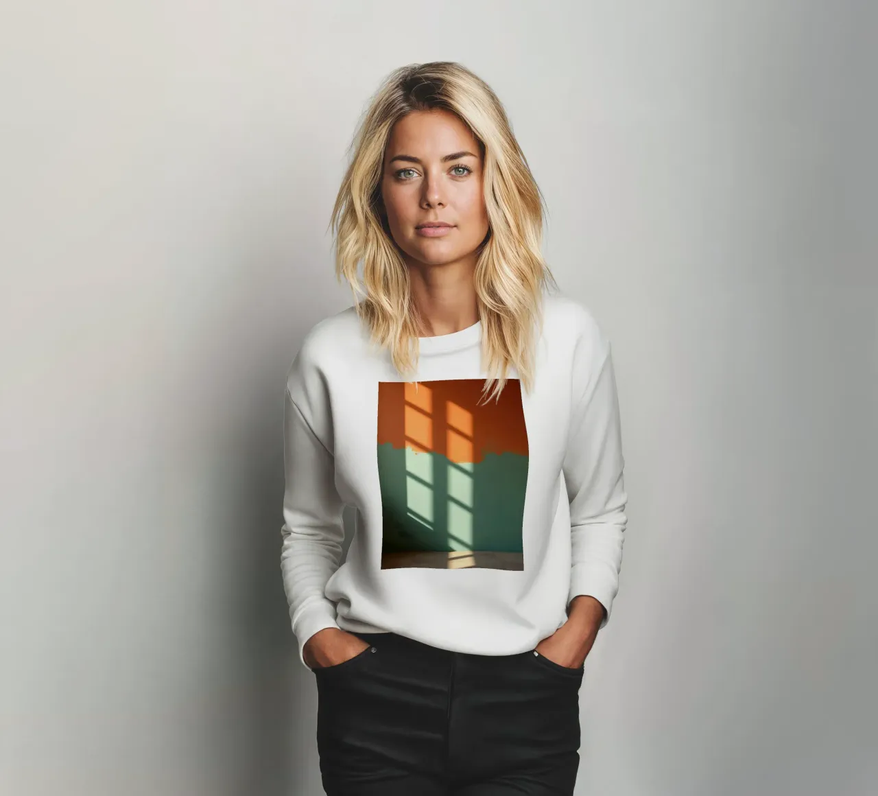 Gioco di luci e ombre su una parete colorata in una stanza illuminata dal sole. felpa da DesignDoodle