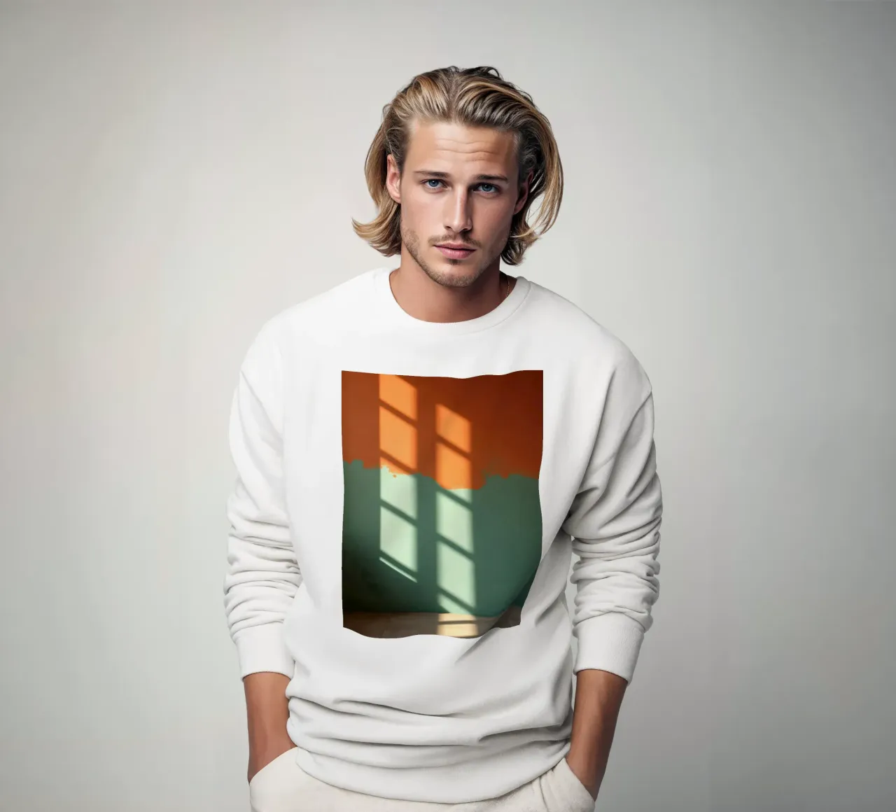 Gioco di luci e ombre su una parete colorata in una stanza illuminata dal sole. felpa da DesignDoodle