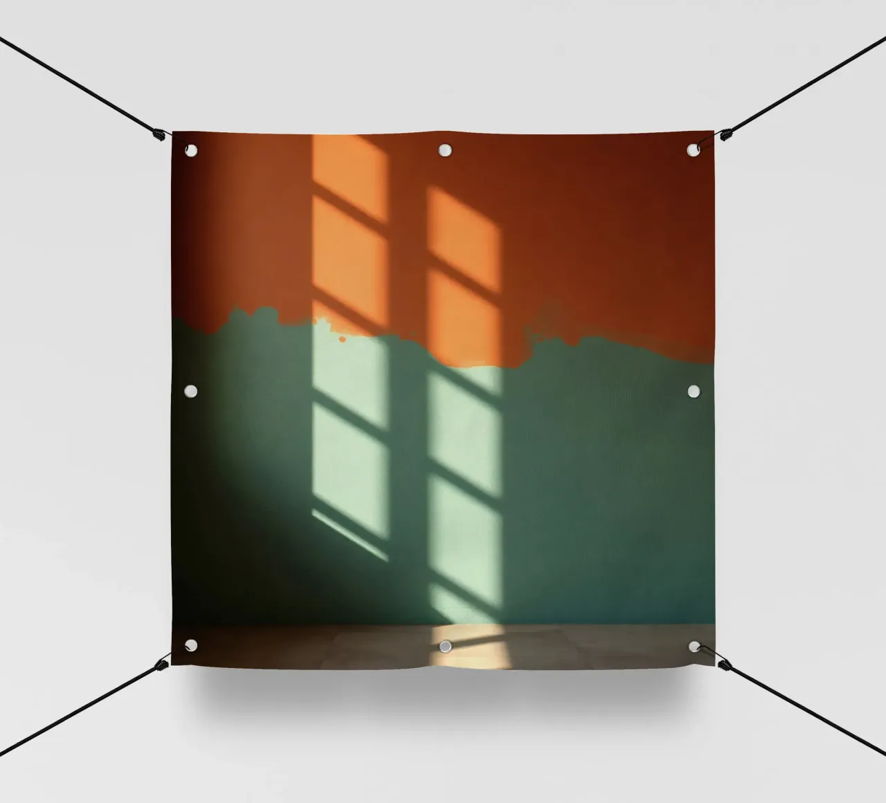 Gioco di luci e ombre su una parete colorata in una stanza illuminata dal sole. telo in pvc da DesignDoodle