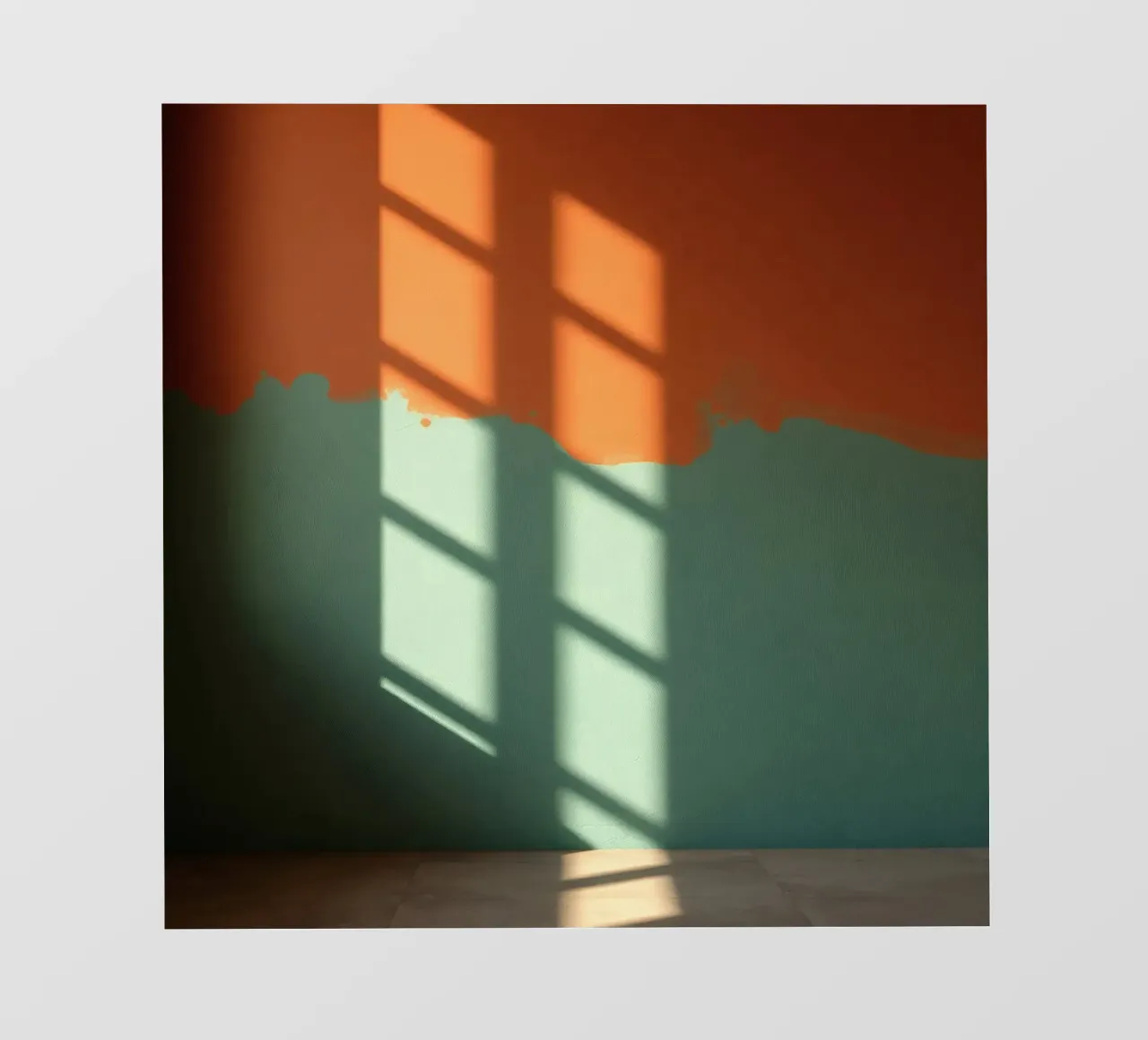 Gioco di luci e ombre su una parete colorata in una stanza illuminata dal sole. telo in pvc da DesignDoodle