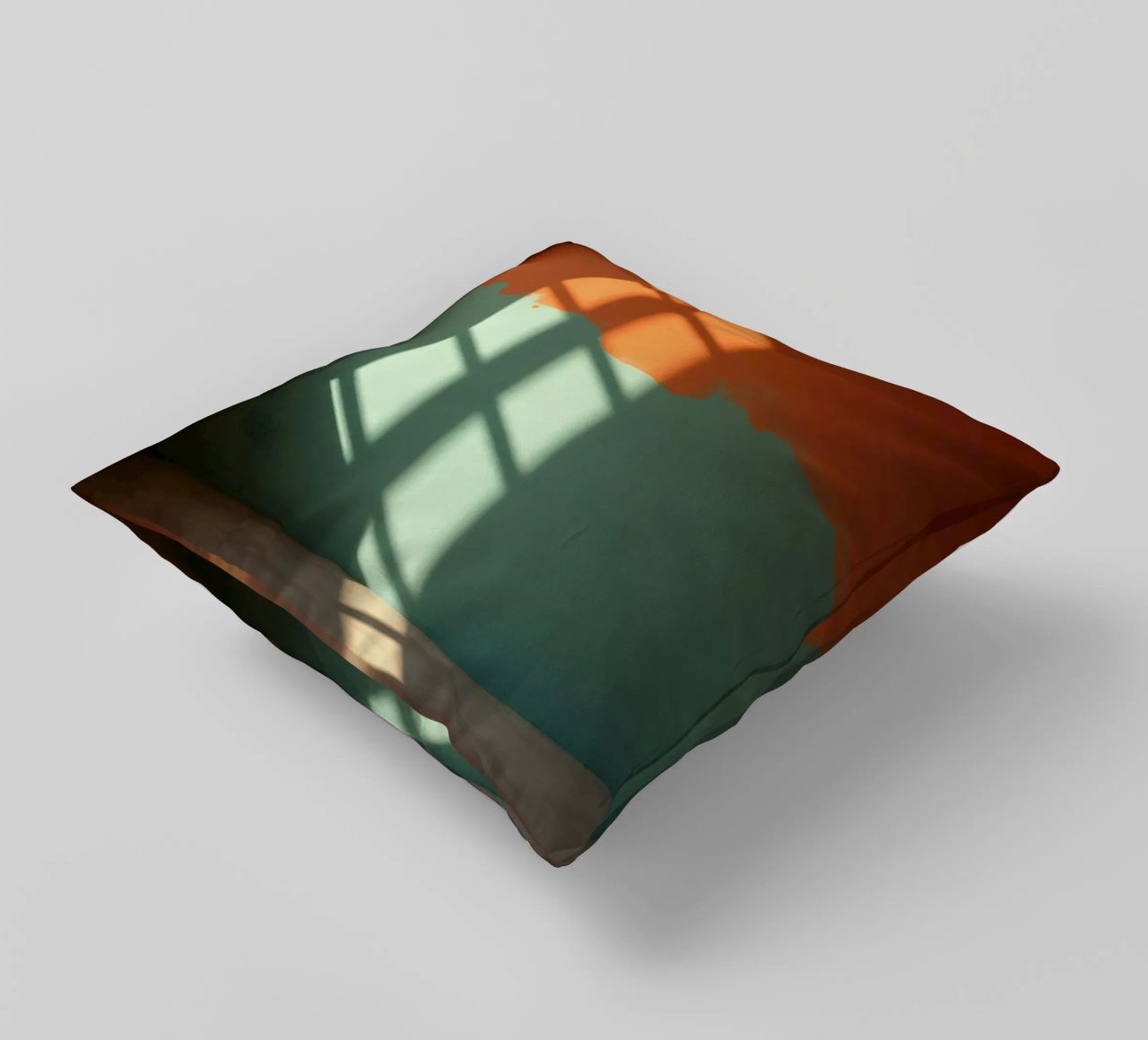 Gioco di luci e ombre su una parete colorata in una stanza illuminata dal sole. cuscino da DesignDoodle