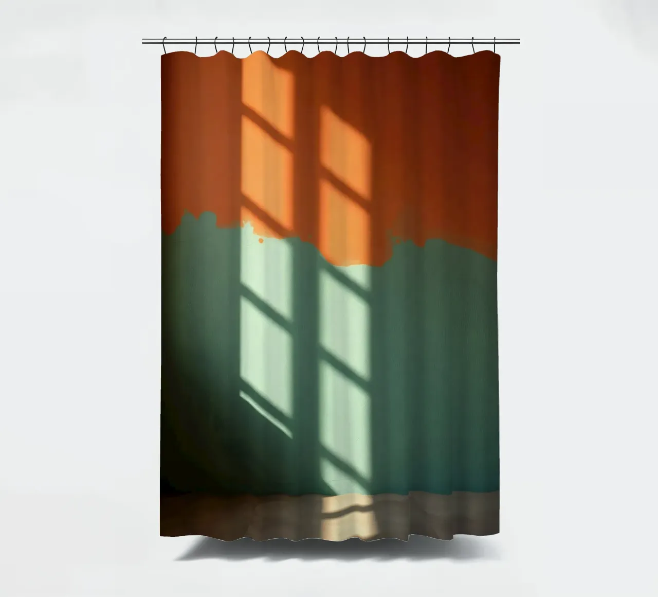 Gioco di luci e ombre su una parete colorata in una stanza illuminata dal sole. tenda da doccia da DesignDoodle