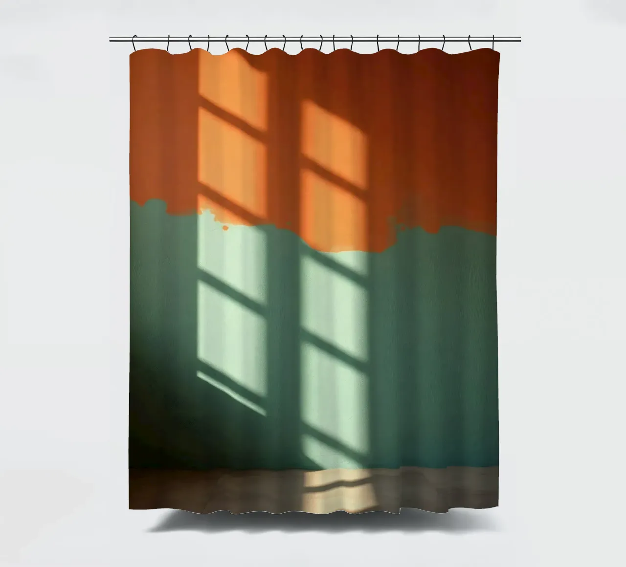 Gioco di luci e ombre su una parete colorata in una stanza illuminata dal sole. tenda da doccia da DesignDoodle