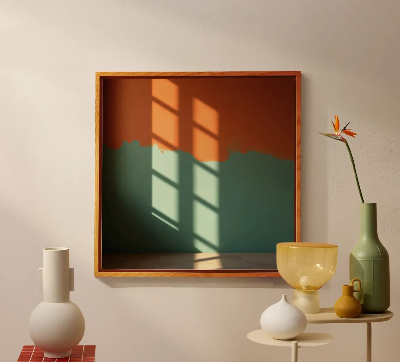 Gioco di luci e ombre su una parete colorata in una stanza illuminata dal sole. plexiglass da DesignDoodle