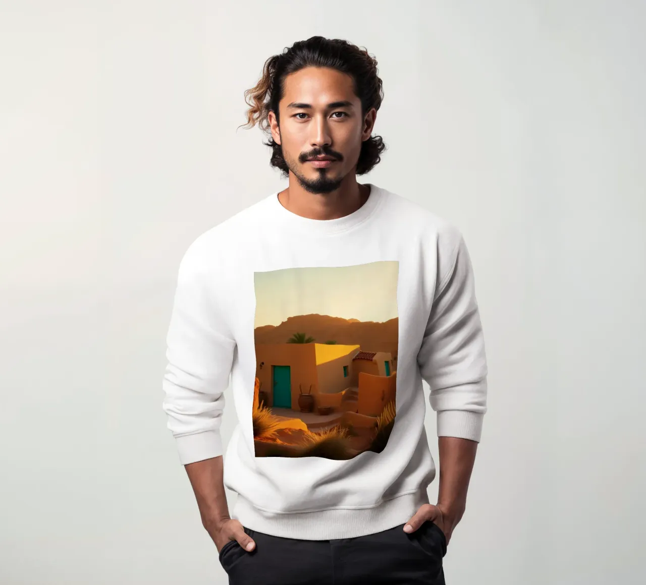 La luce calda della sera nel deserto proietta le ombre su un rustico felpa da DesignDoodle