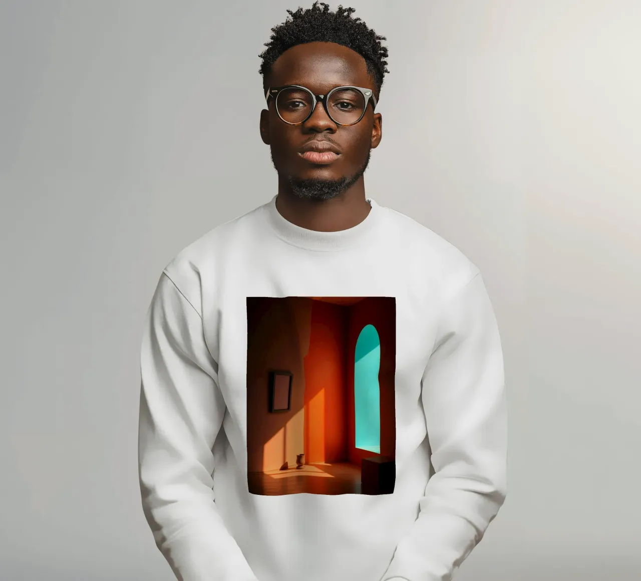 sunlight creating patterns in an artistically designed room sweatshirt by DesignDoodle