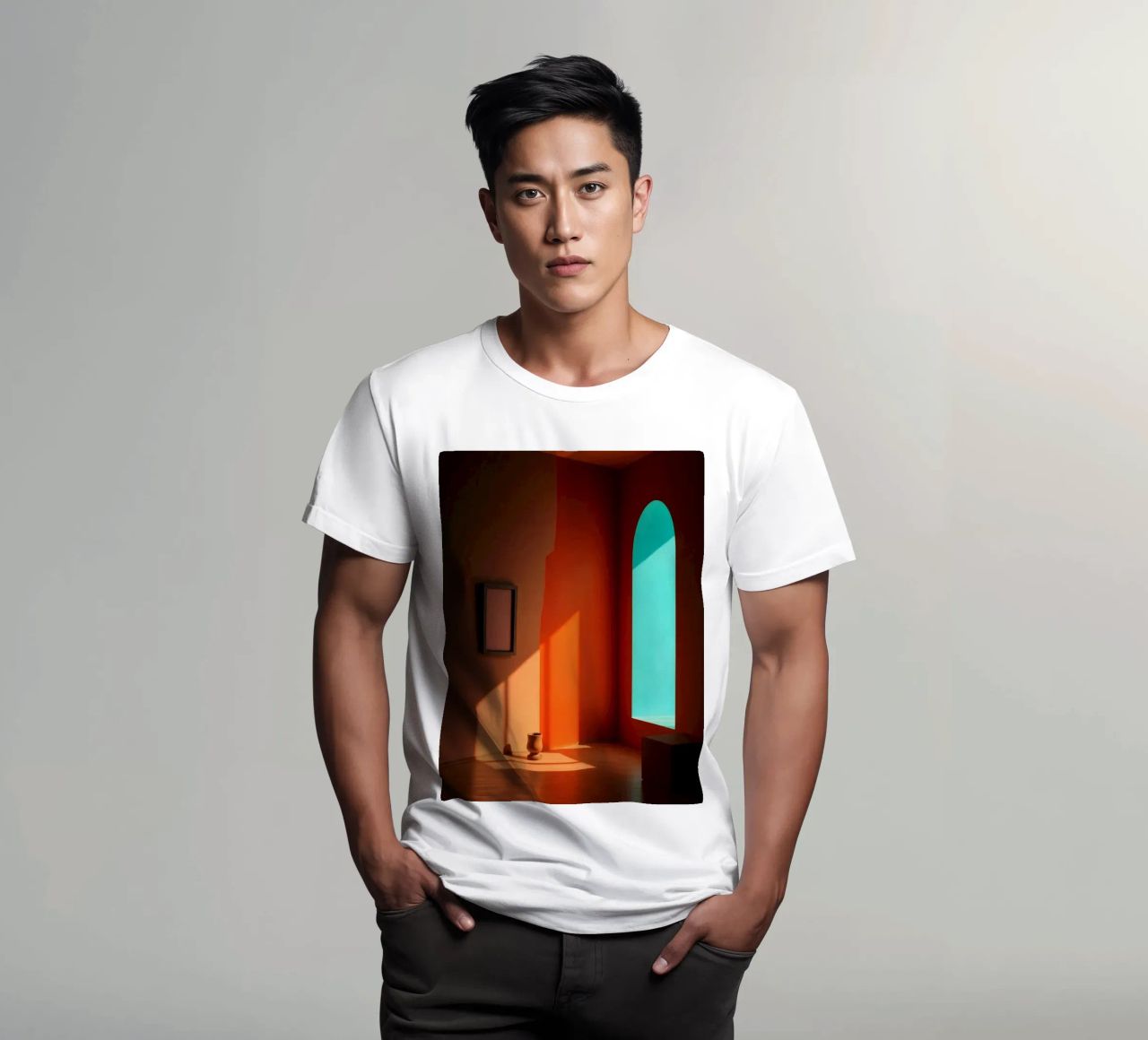 sunlight creating patterns in an artistically designed room t-shirt by DesignDoodle