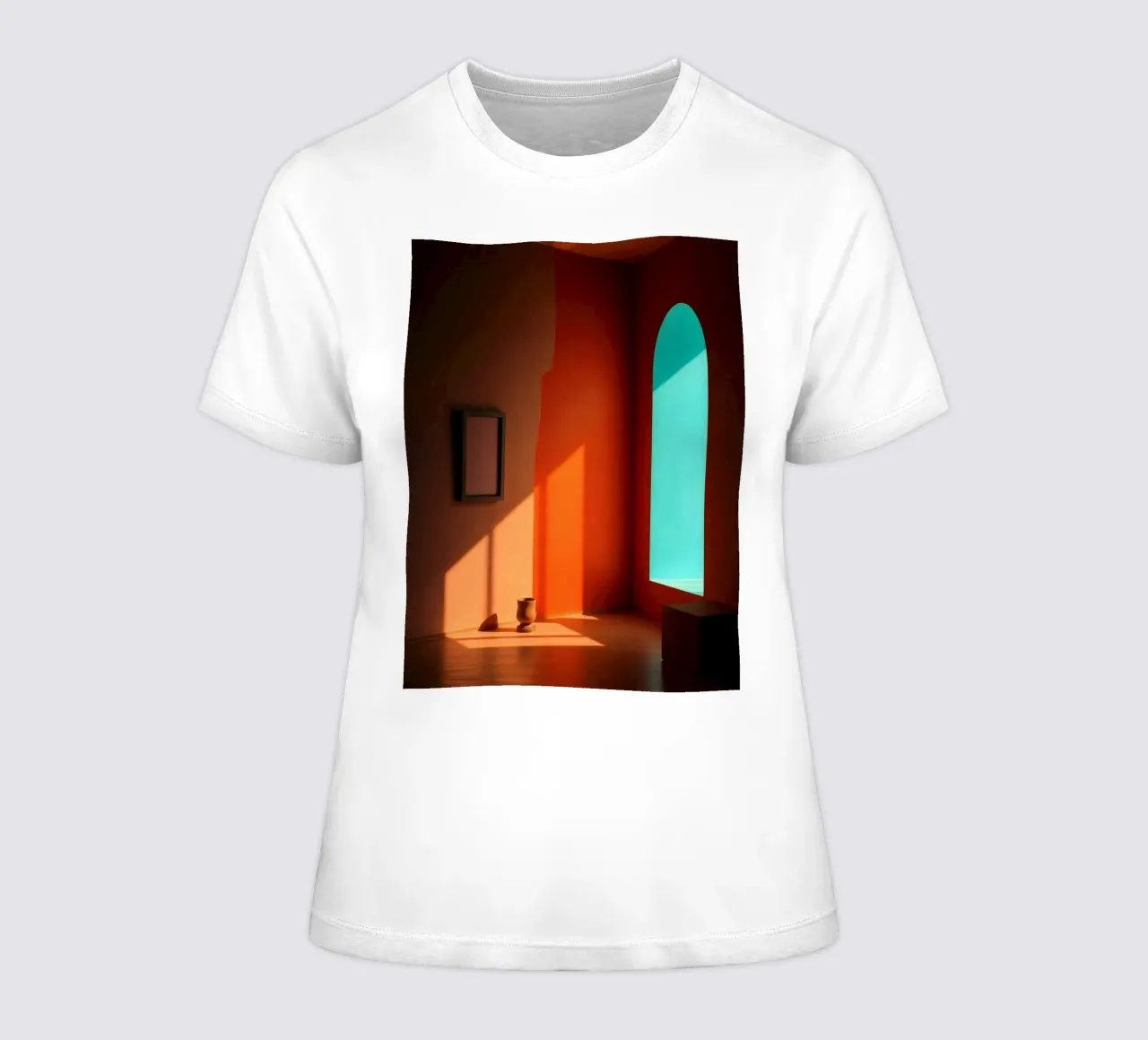 sunlight creating patterns in an artistically designed room women's fitted t-shirt by DesignDoodle