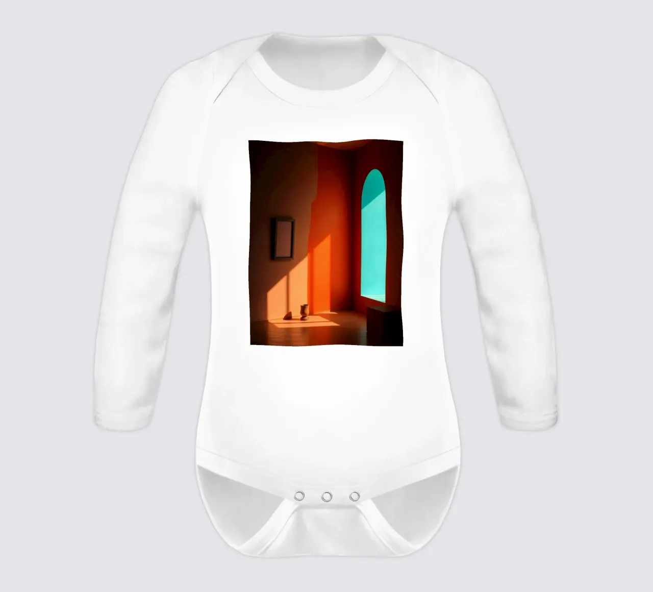 sunlight creating patterns in an artistically designed room long-sleeve baby romper by DesignDoodle