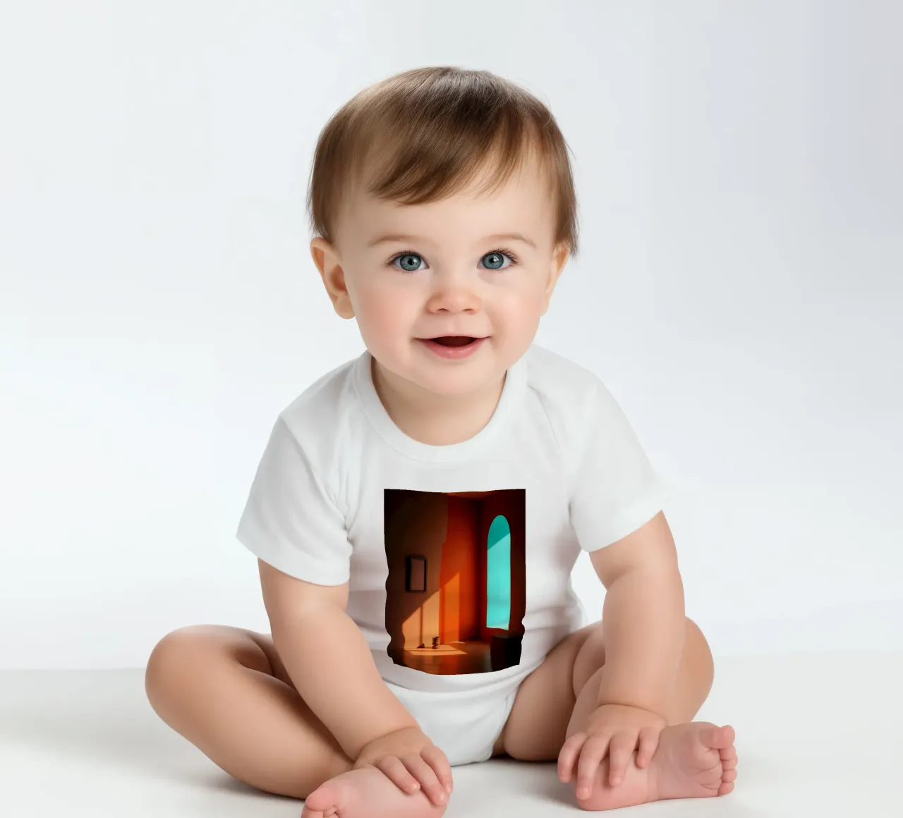 sunlight creating patterns in an artistically designed room short-sleeve baby romper by DesignDoodle