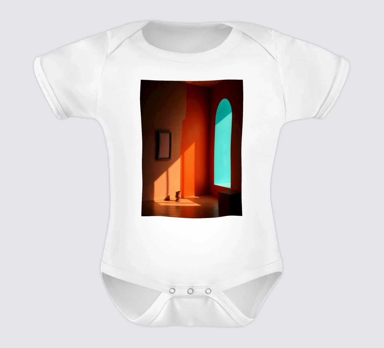 sunlight creating patterns in an artistically designed room short-sleeve baby romper by DesignDoodle
