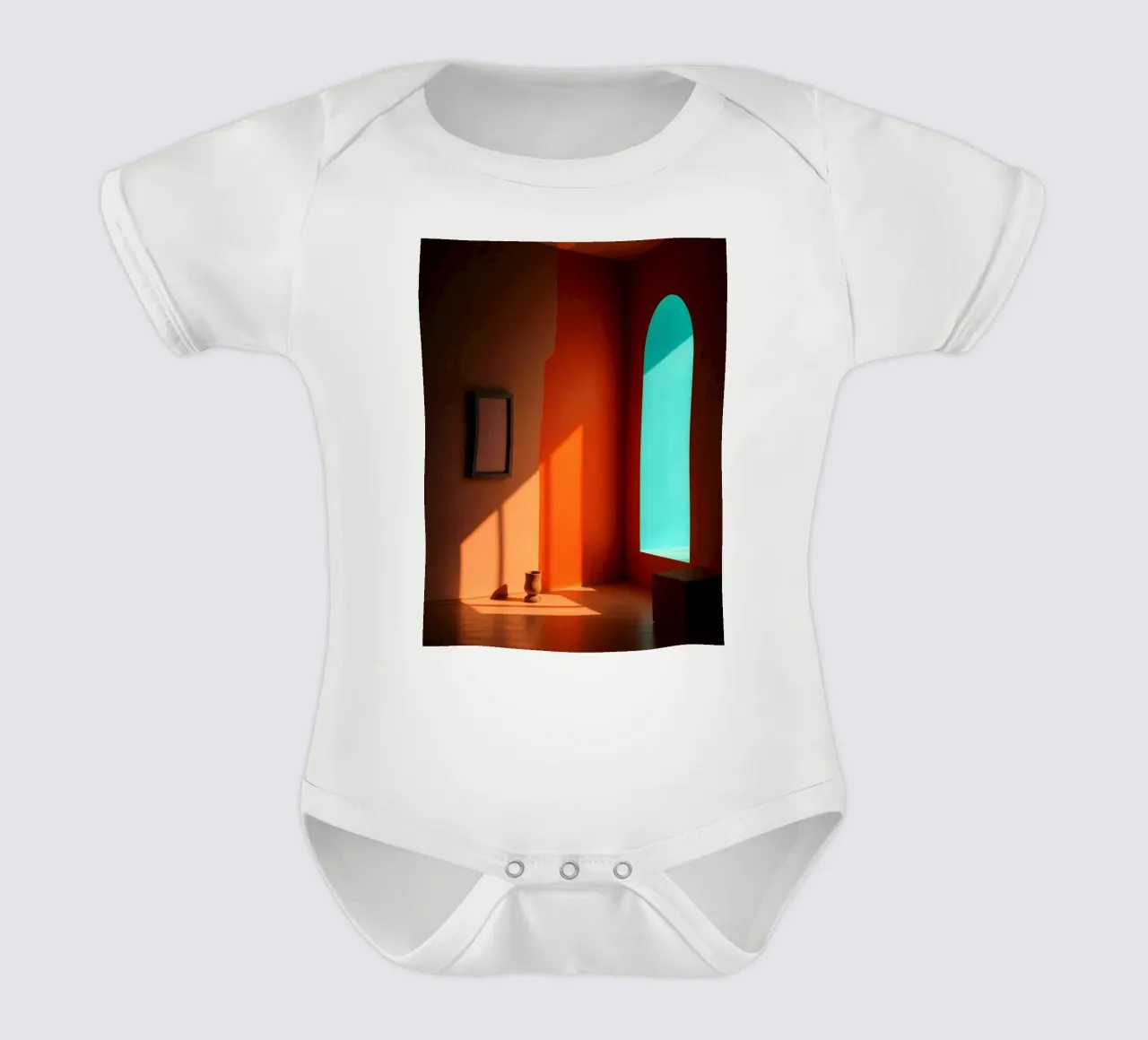 sunlight creating patterns in an artistically designed room short-sleeve baby romper by DesignDoodle