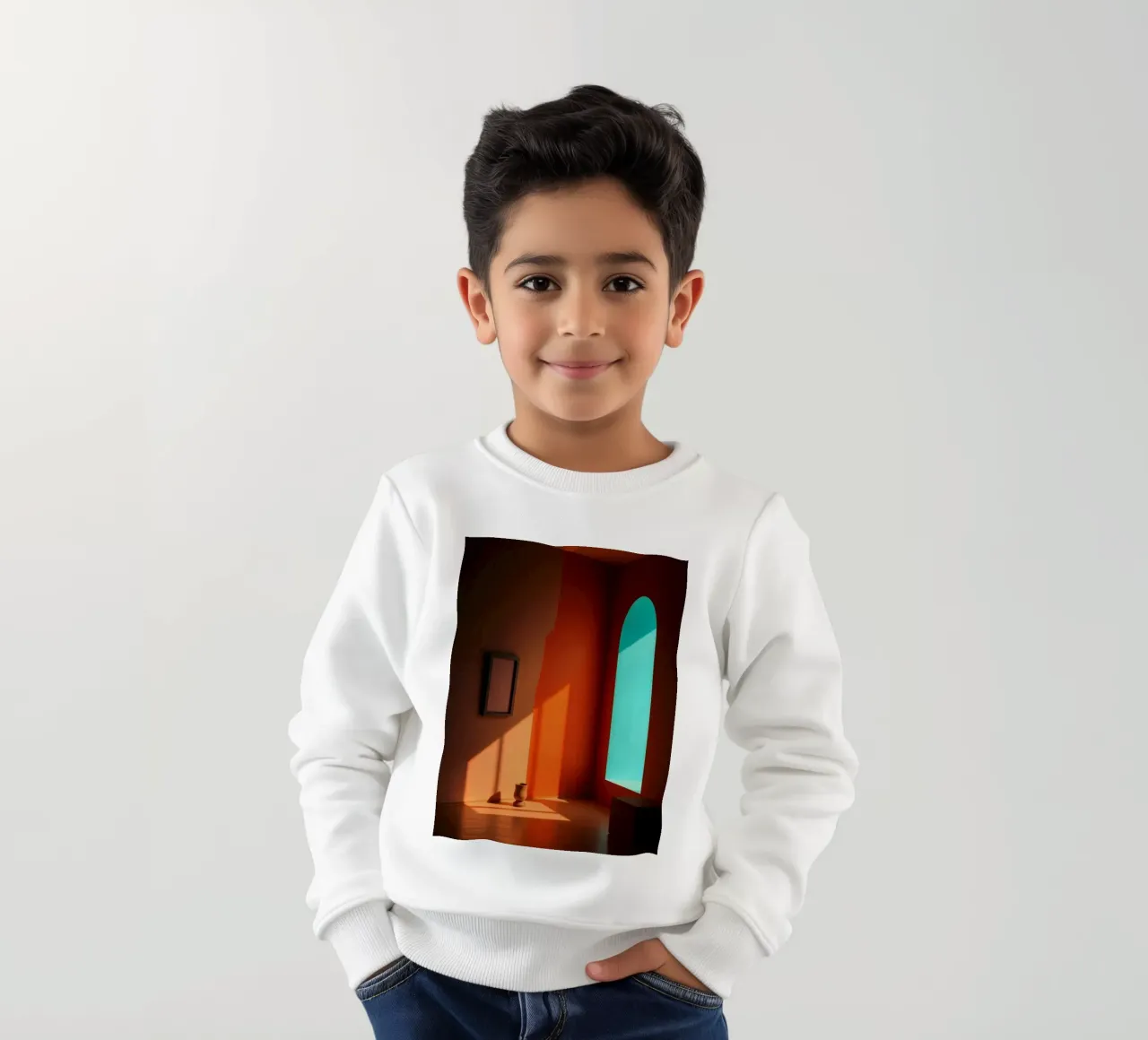 sunlight creating patterns in an artistically designed room kids sweatshirt by DesignDoodle