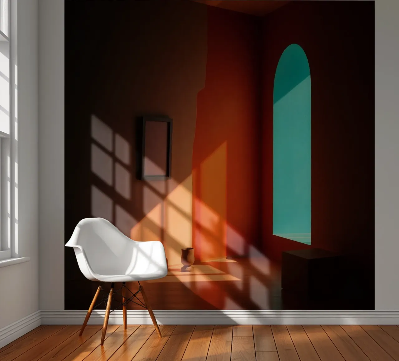 sunlight creating patterns in an artistically designed room photo wallpaper by DesignDoodle