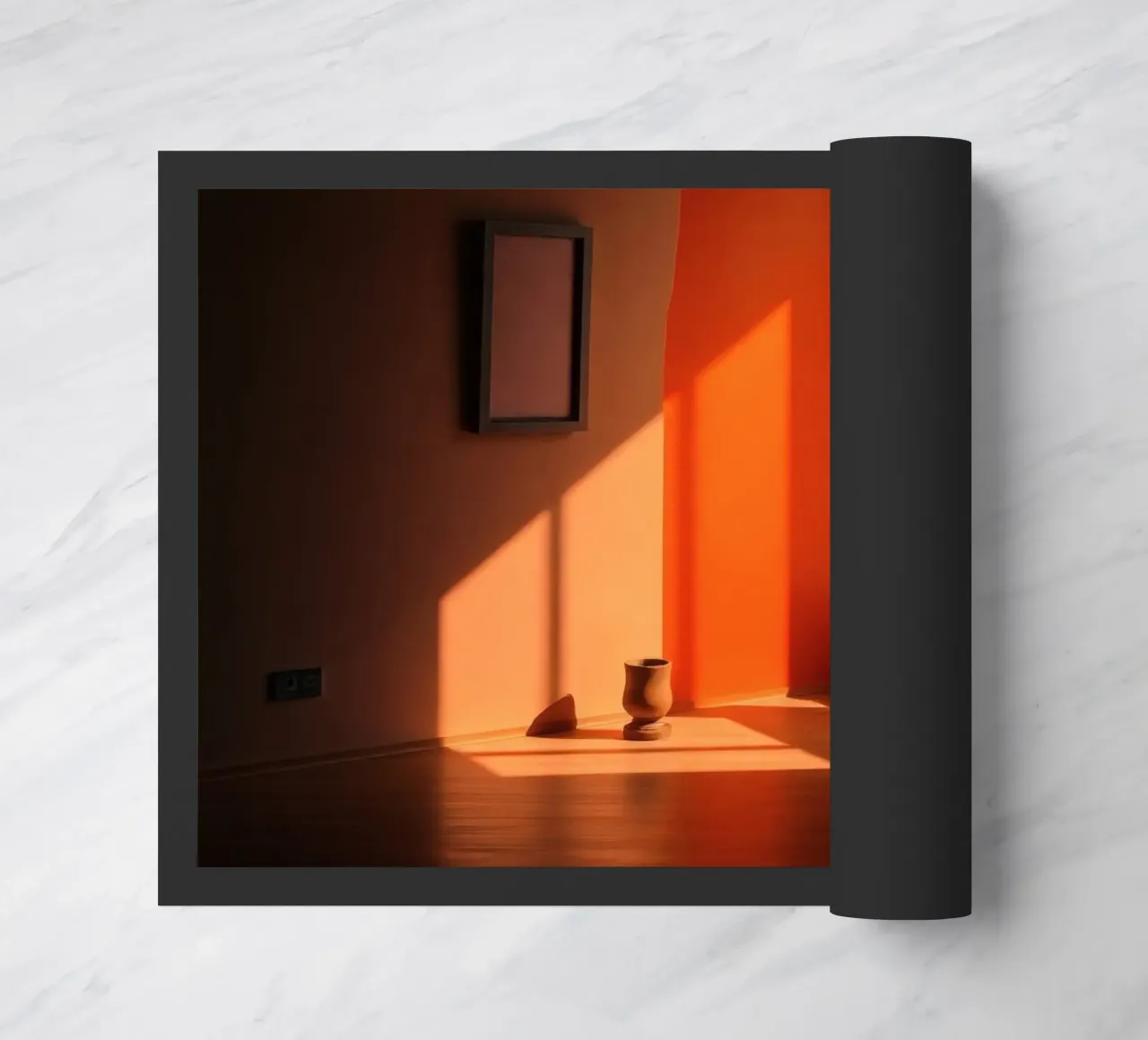sunlight creating patterns in an artistically designed room doormat by DesignDoodle