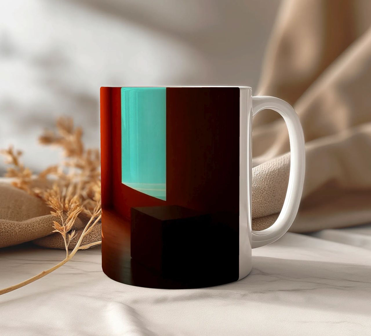 sunlight creating patterns in an artistically designed room ceramic mug by DesignDoodle