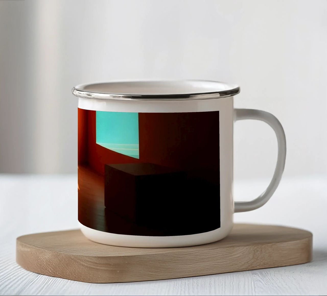 sunlight creating patterns in an artistically designed room enamel mug by DesignDoodle