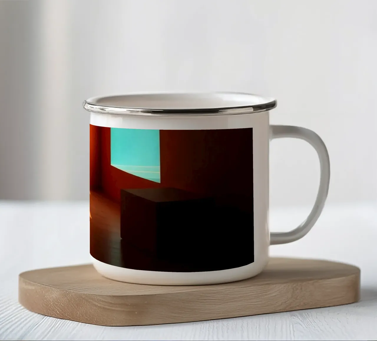sunlight creating patterns in an artistically designed room enamel mug by DesignDoodle