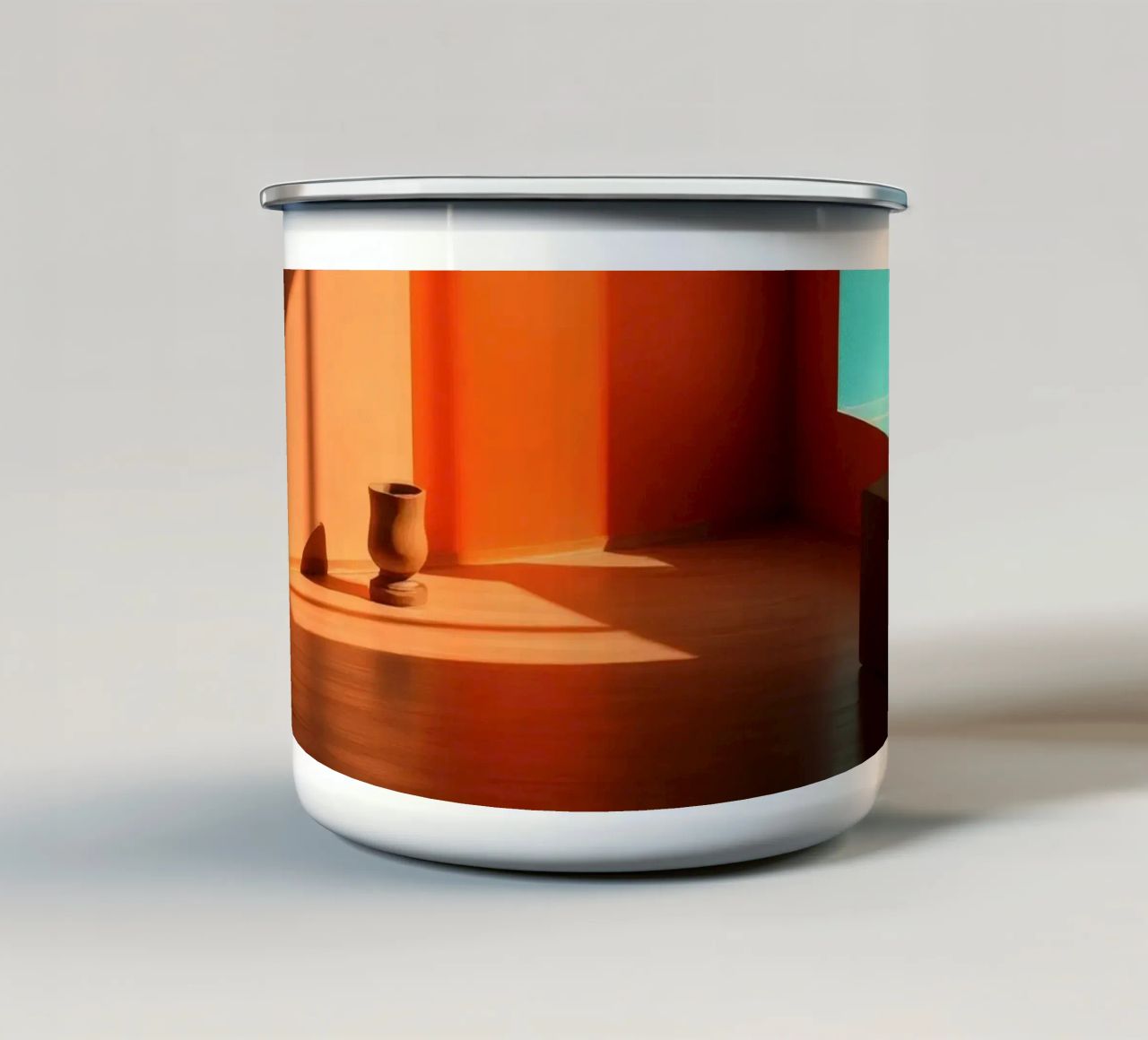 sunlight creating patterns in an artistically designed room enamel mug by DesignDoodle