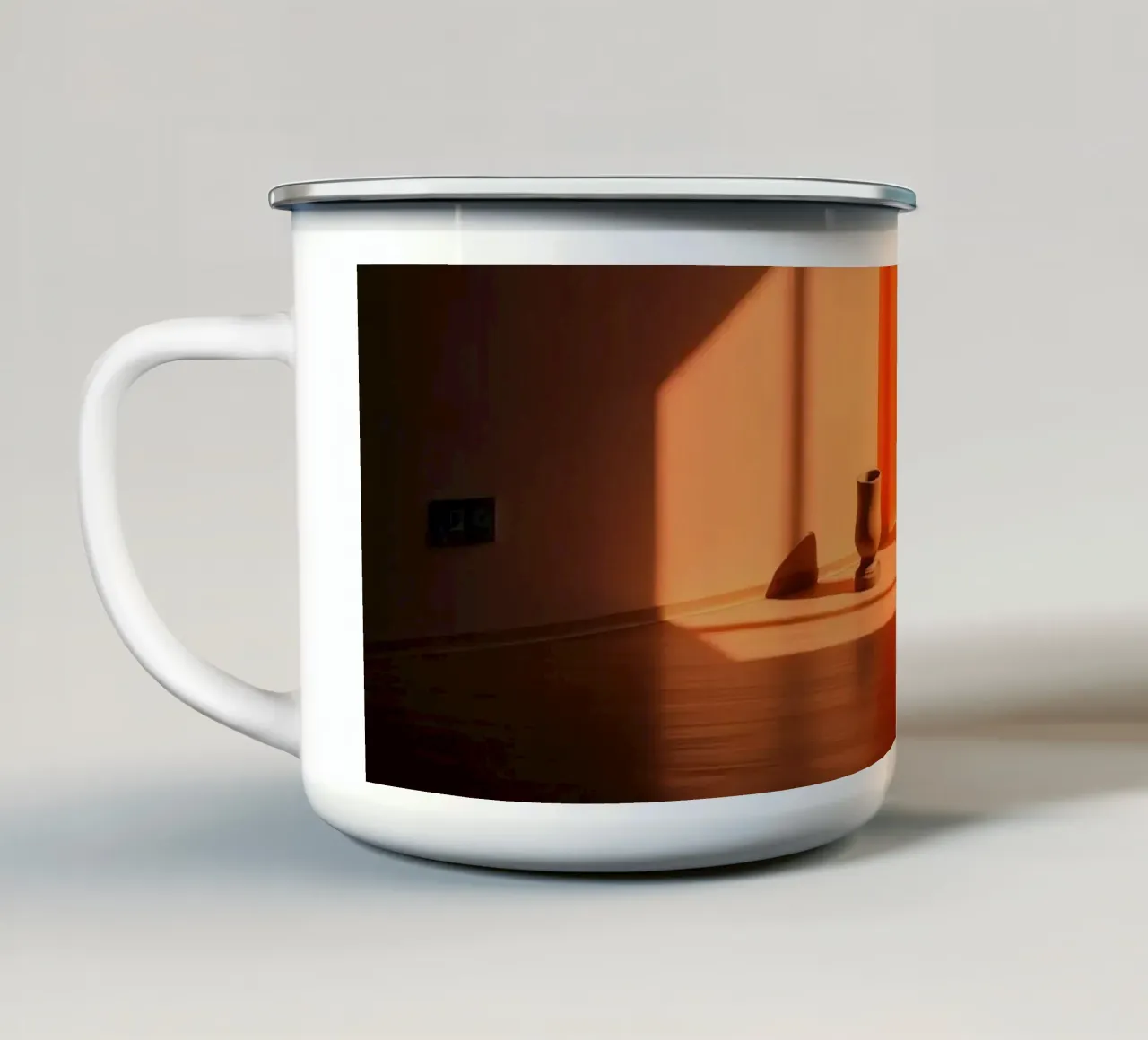 sunlight creating patterns in an artistically designed room enamel mug by DesignDoodle