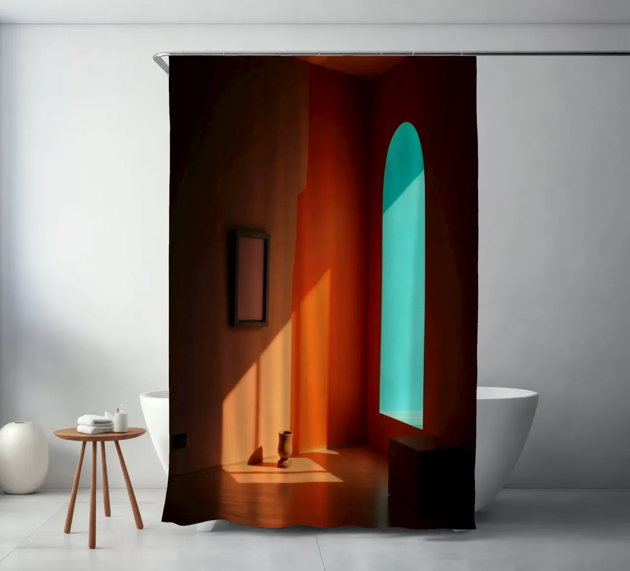 sunlight creating patterns in an artistically designed room shower curtain by DesignDoodle