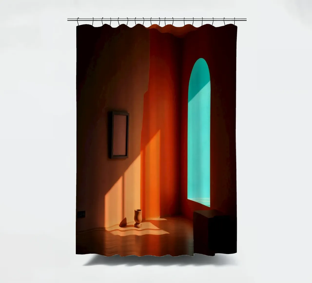 lumière du soleil créant des motifs dans une pièce artistiquement conçue rideau de douche de DesignDoodle