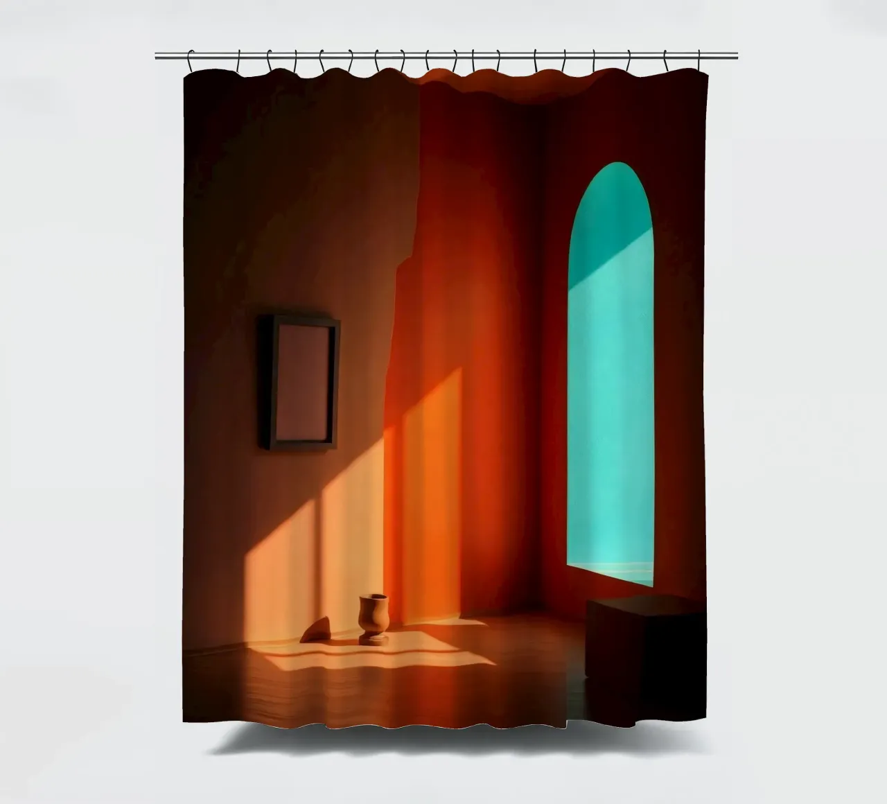 sunlight creating patterns in an artistically designed room shower curtain by DesignDoodle
