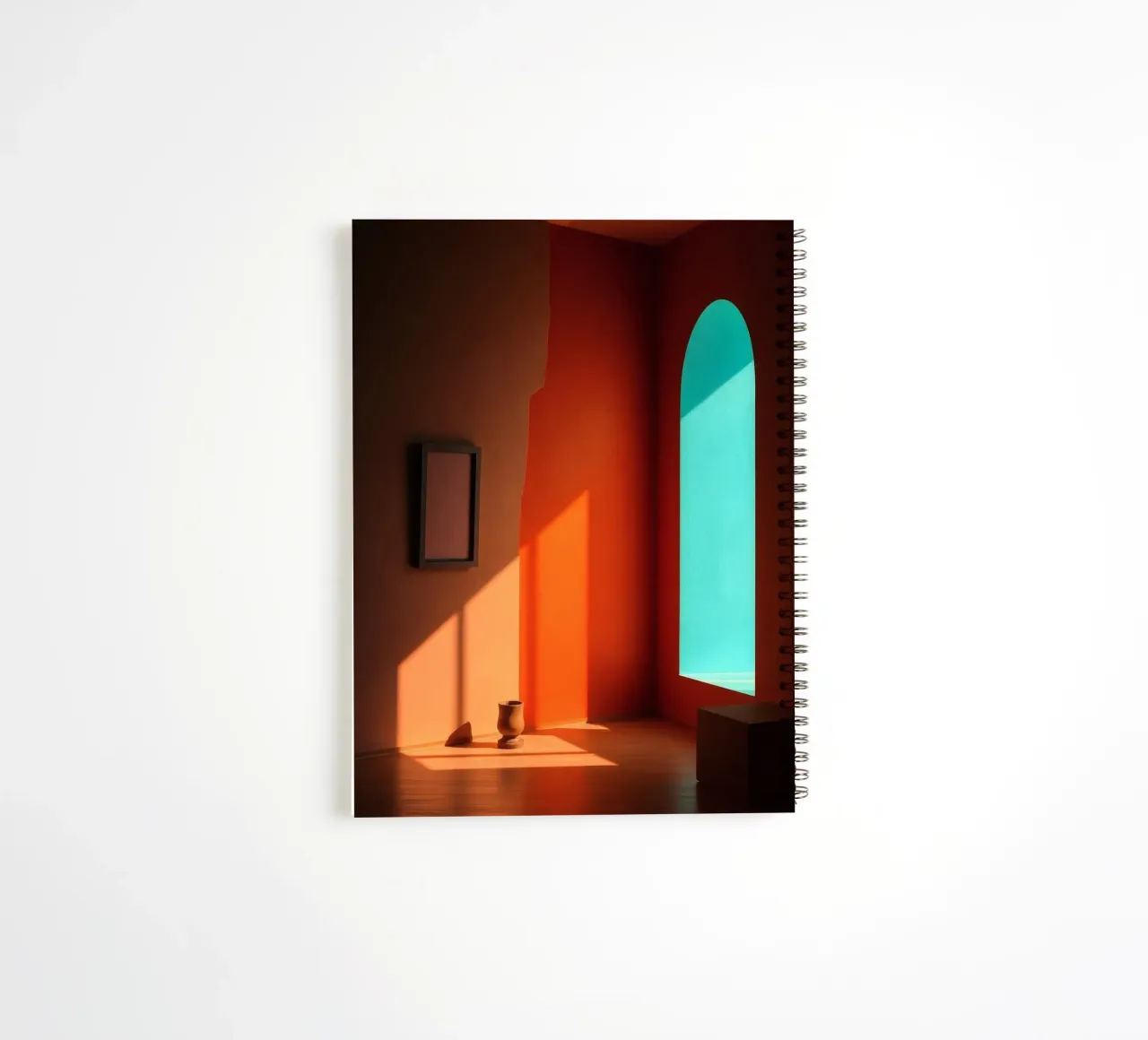 sunlight creating patterns in an artistically designed room spiral notebook by DesignDoodle