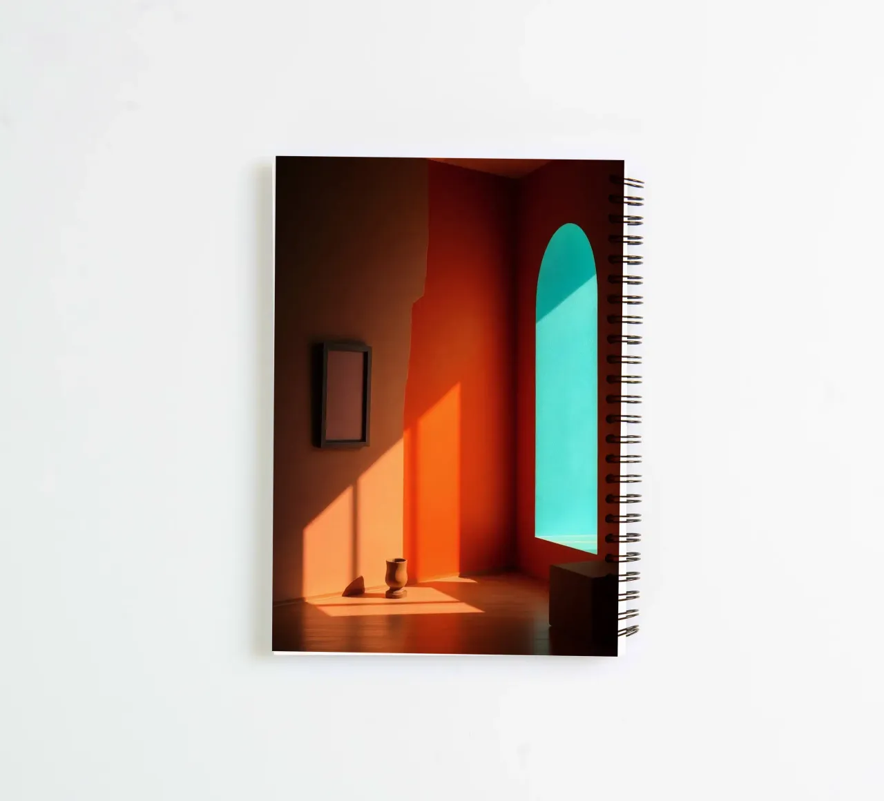 sunlight creating patterns in an artistically designed room spiral notebook by DesignDoodle