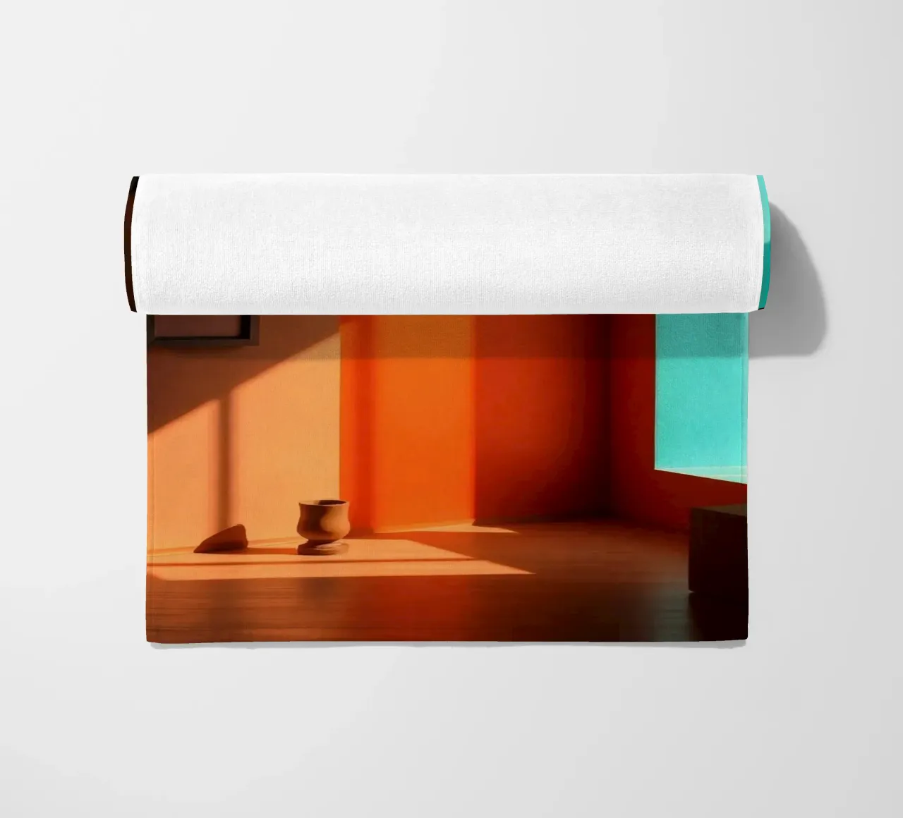 sunlight creating patterns in an artistically designed room beach towel by DesignDoodle