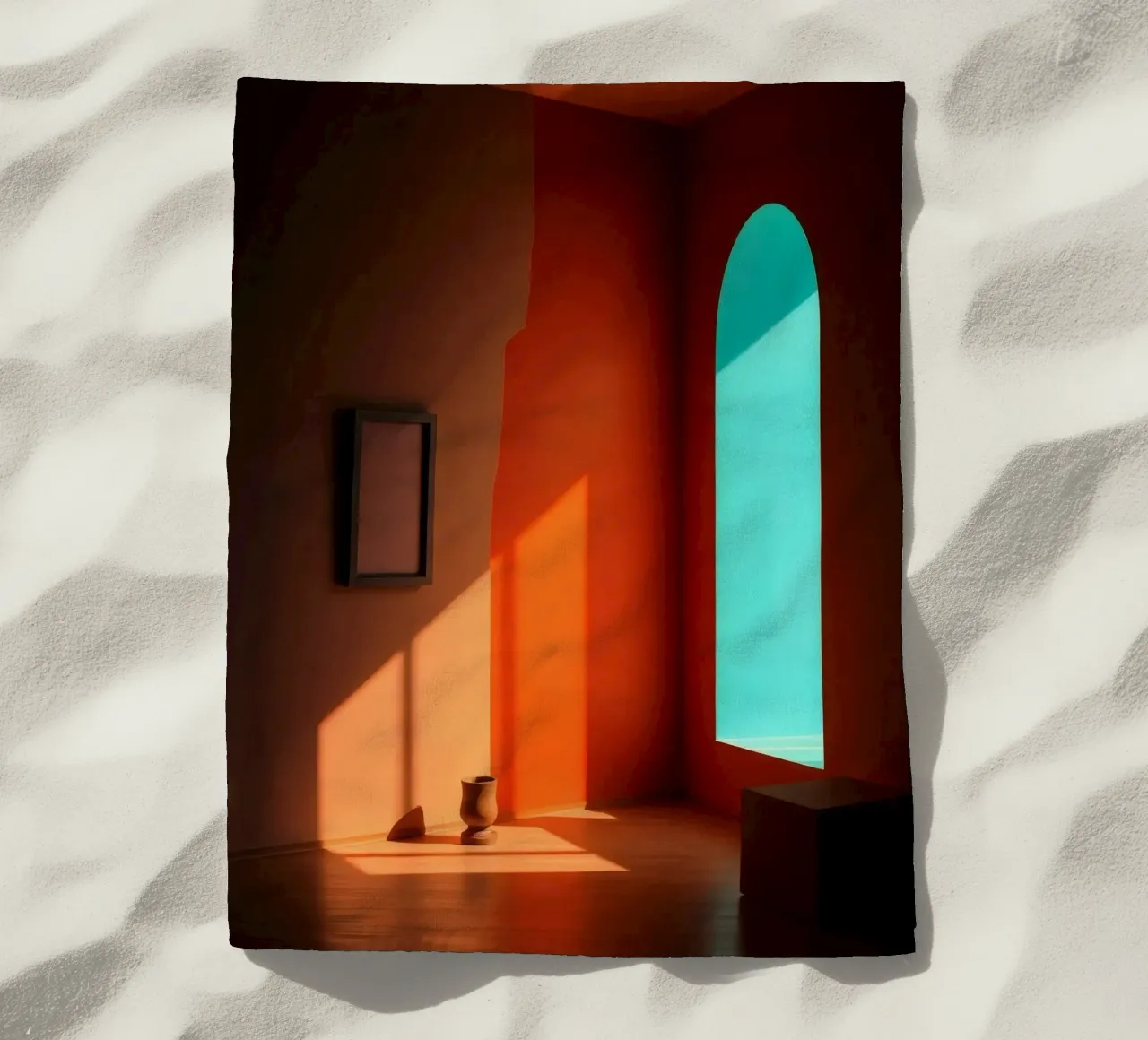 sunlight creating patterns in an artistically designed room beach towel by DesignDoodle