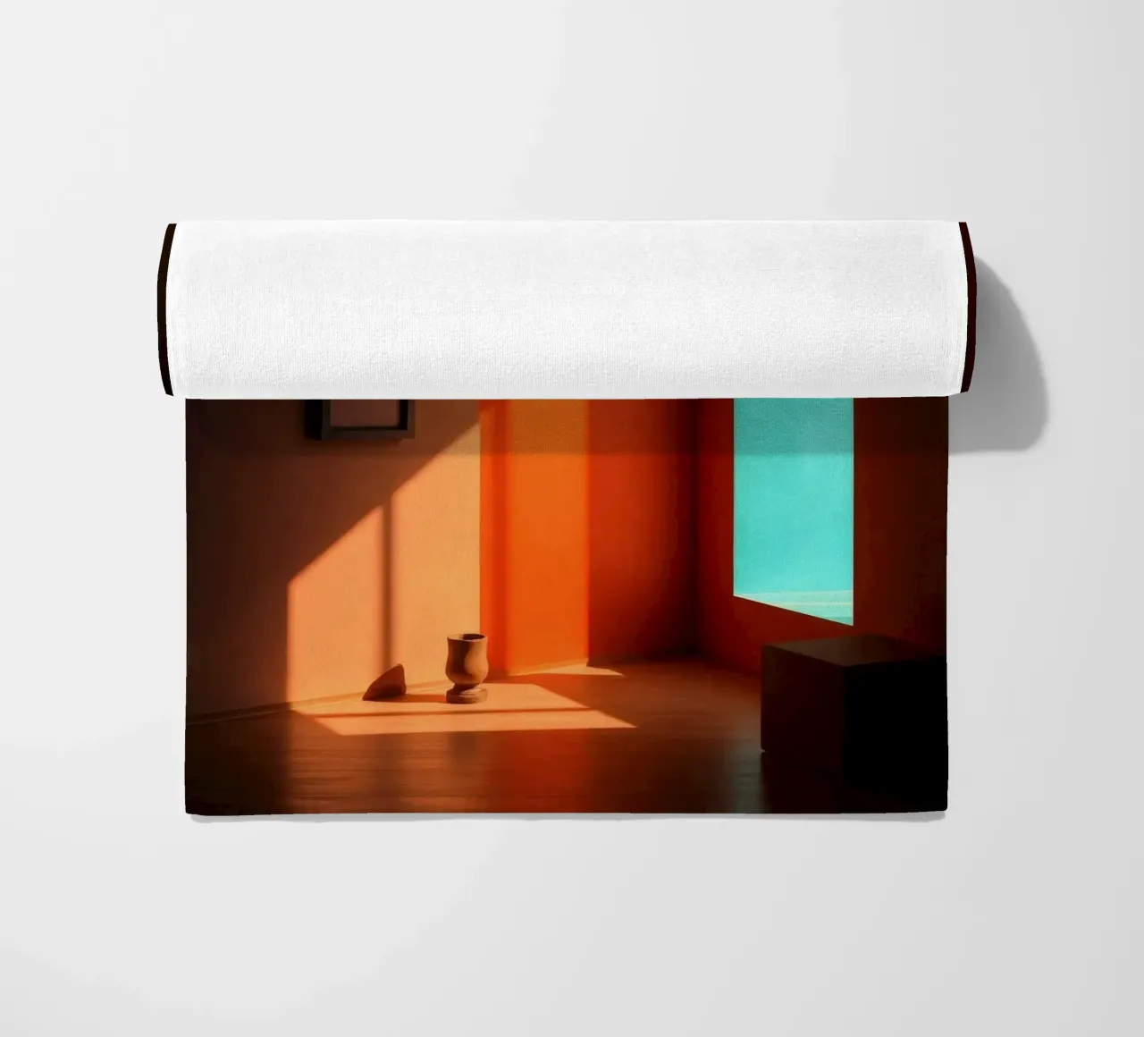 sunlight creating patterns in an artistically designed room beach towel by DesignDoodle