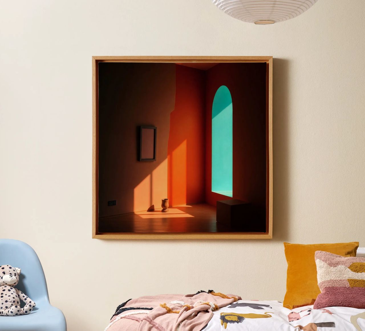 sunlight creating patterns in an artistically designed room canvas by DesignDoodle
