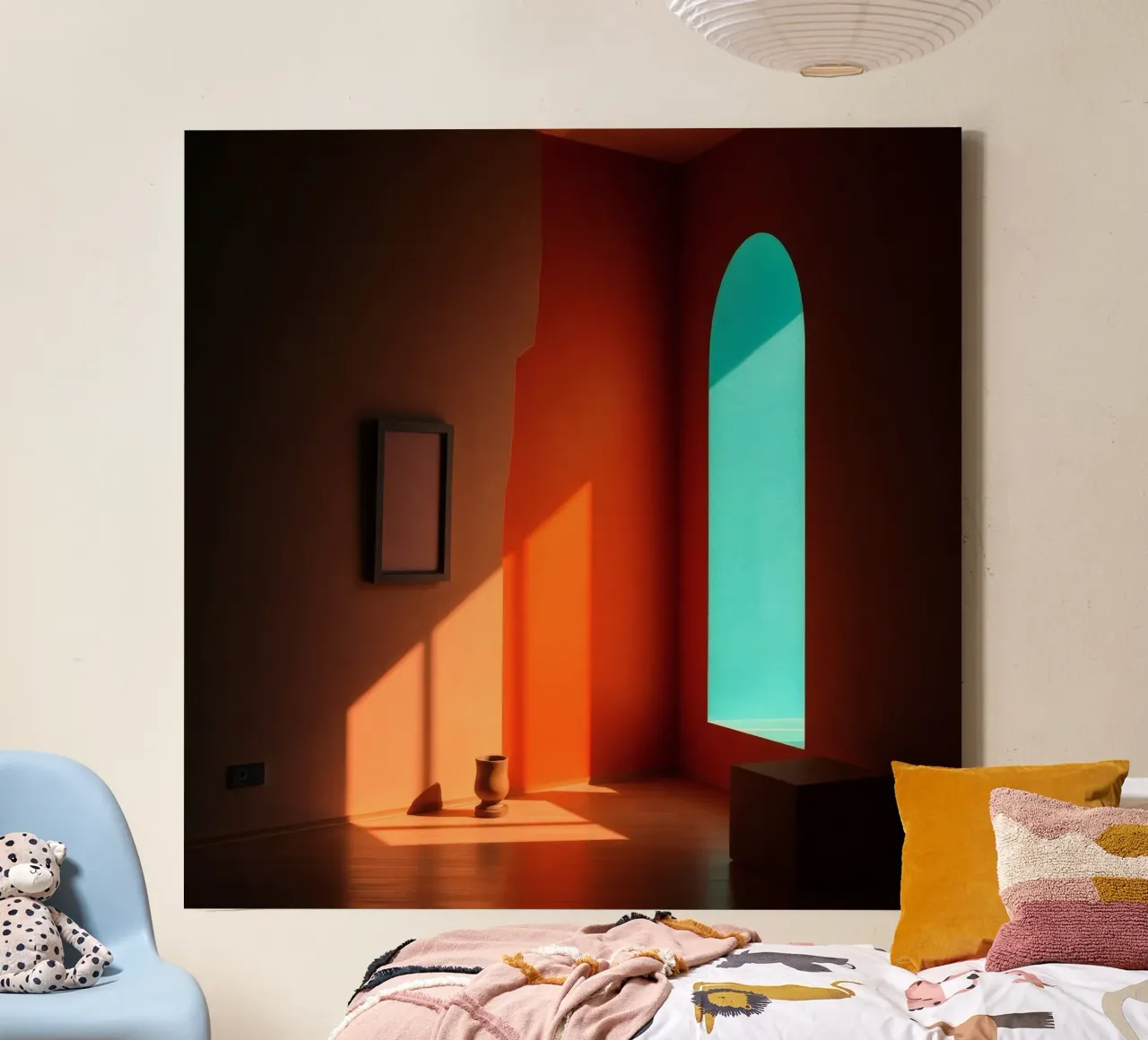 sunlight creating patterns in an artistically designed room canvas by DesignDoodle