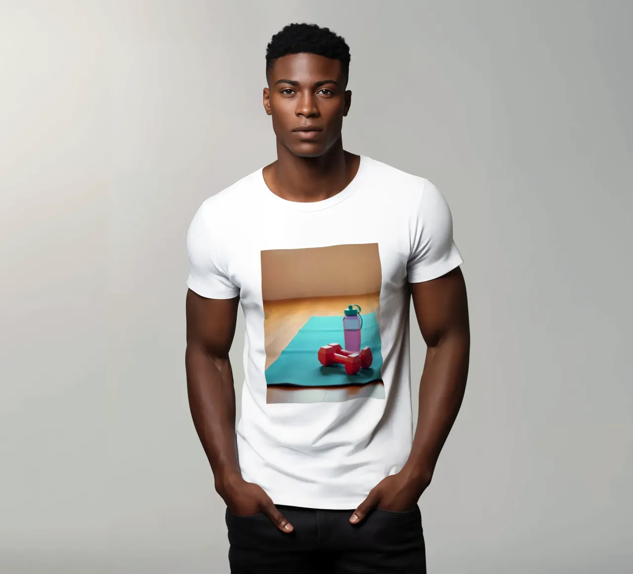 Elementi essenziali per l'allenamento su un tappetino per esercizi in una luminosa spa interna t-shirt da DesignDoodle