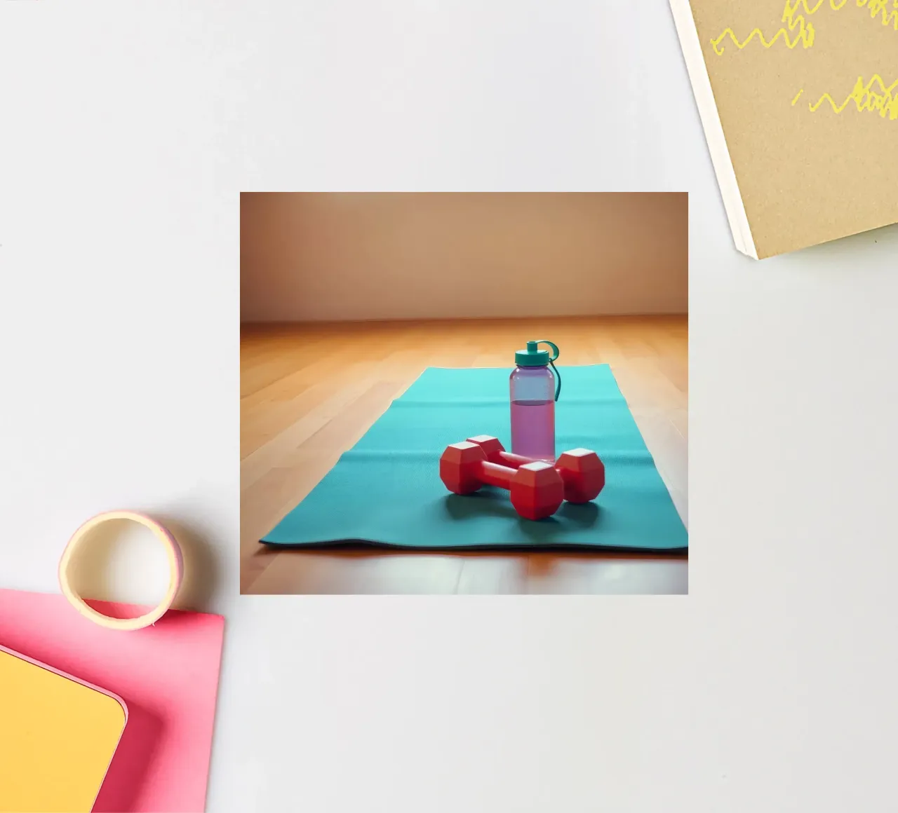 L'essentiel de l'entraînement sur un tapis d'exercice dans un spa intérieur lumineux autocollant de DesignDoodle