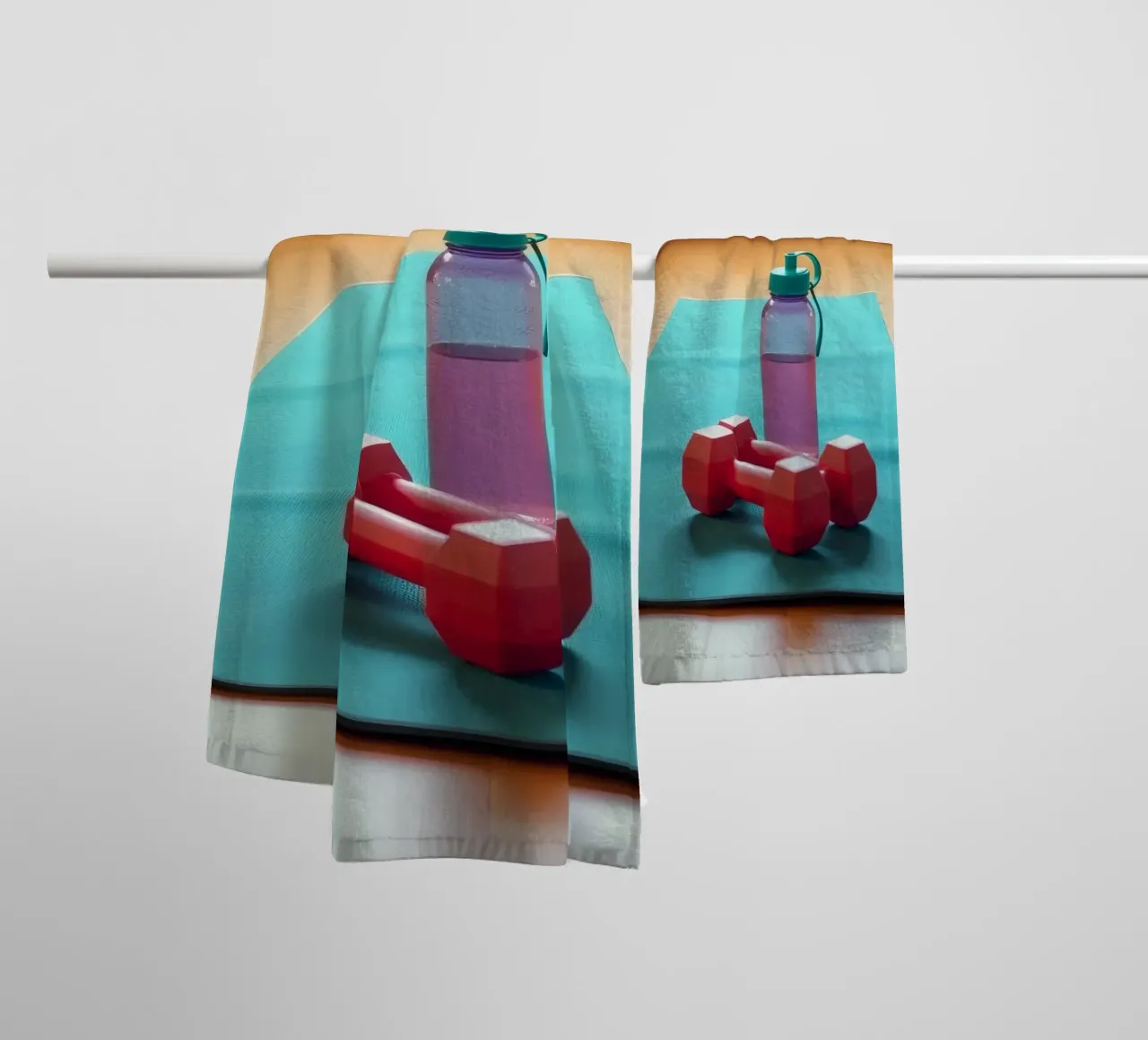 Elementi essenziali per l'allenamento su un tappetino per esercizi in una luminosa spa interna asciugamano da bagno da DesignDoodle