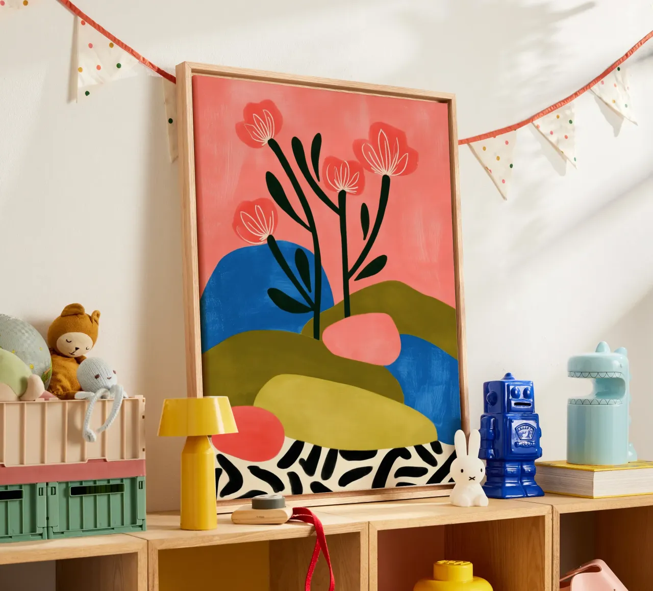 Zen-tuin in bloei | Meditatief schilderij canvas met Baklijst van Autofocus