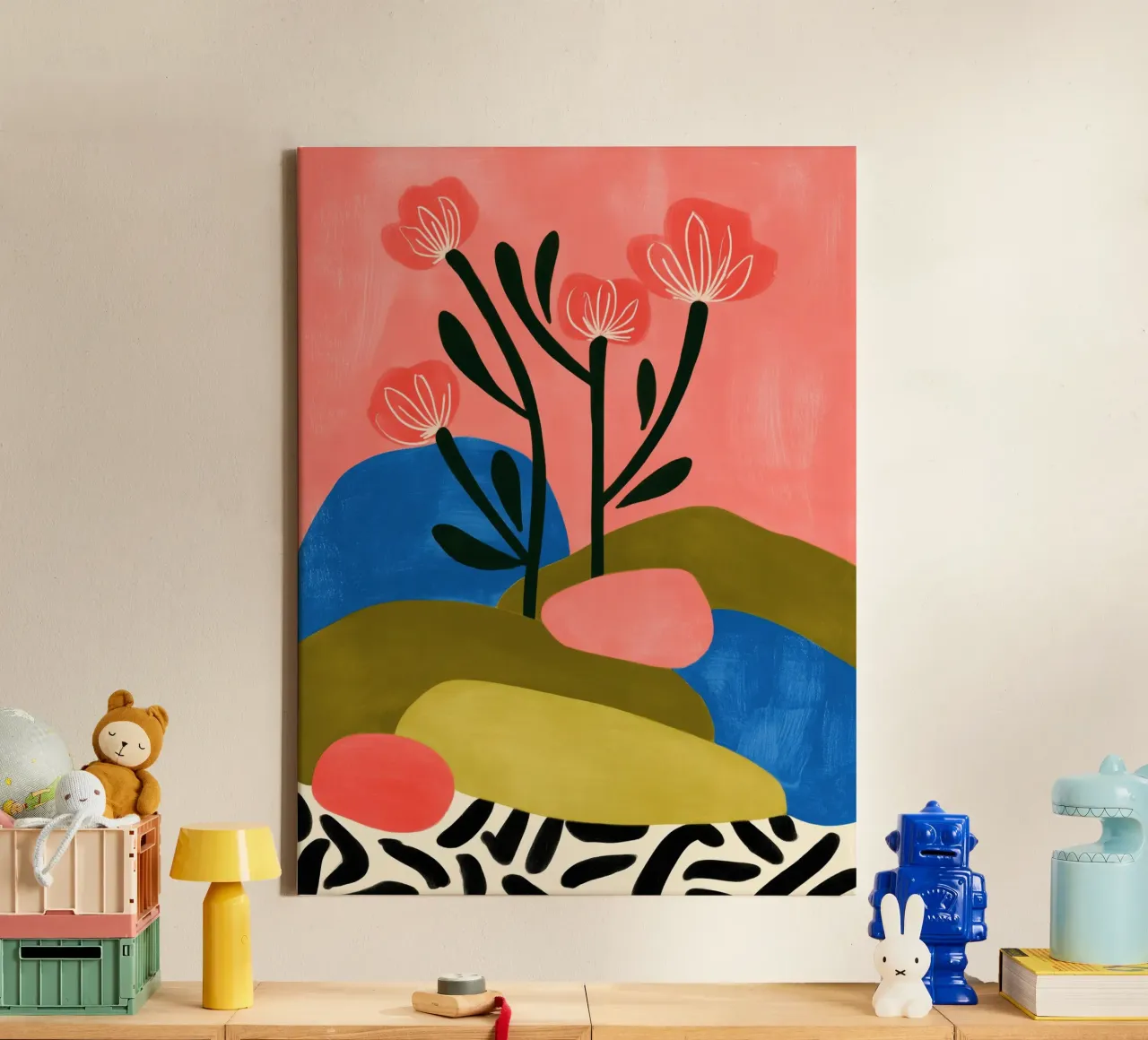 Zen-tuin in bloei | Meditatief schilderij canvas met Baklijst van Autofocus