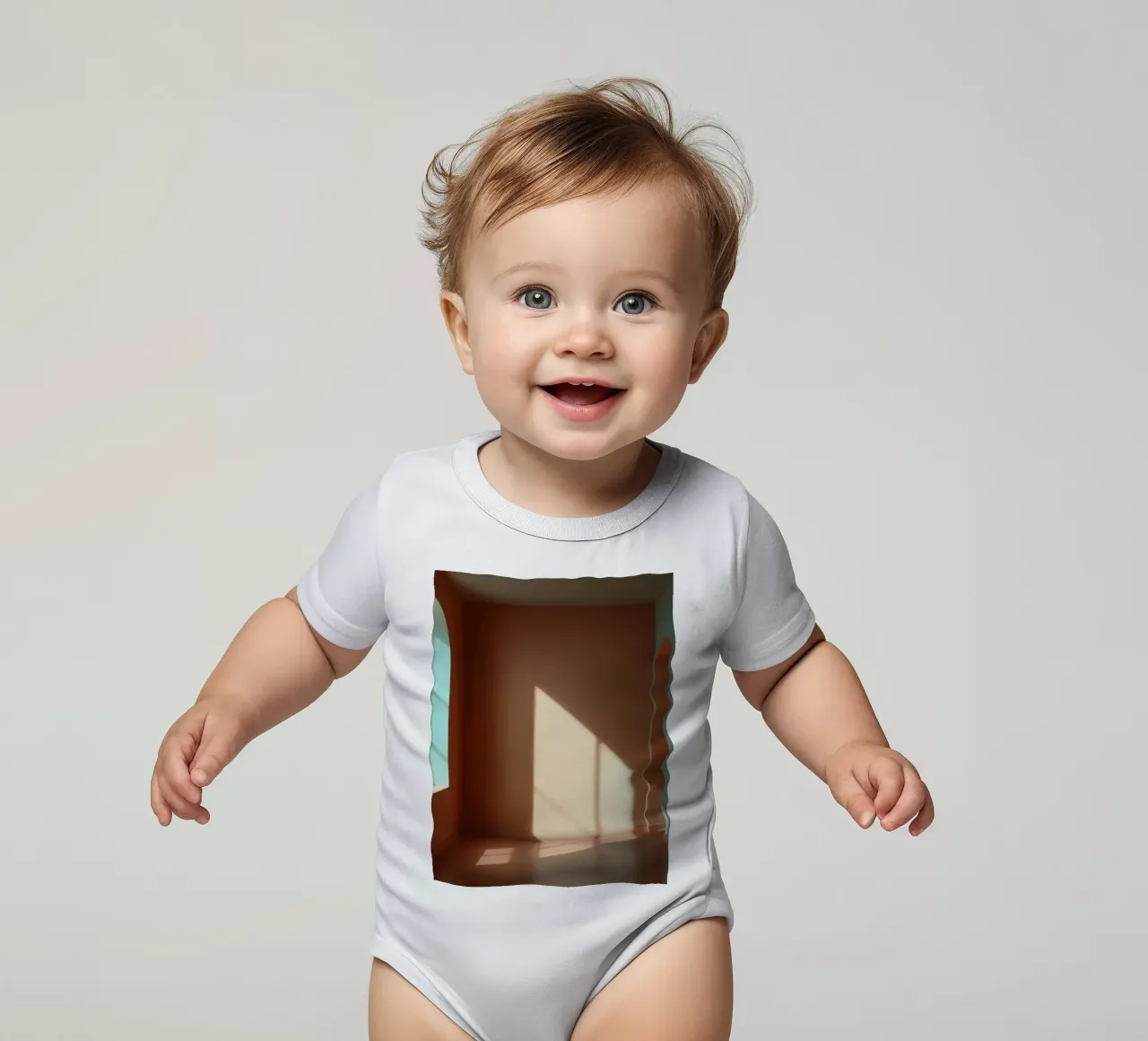 Bright sunlight streams through arched windows short-sleeve baby romper by DesignDoodle